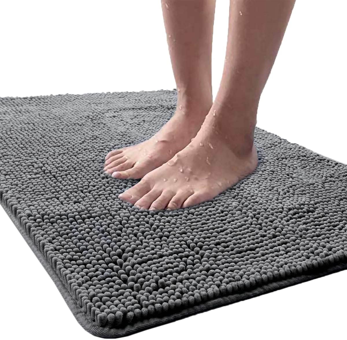 Luxury Bathroom Rug Shaggy Bath Mat 24 x 60 Inch, Washable Non Slip Bath Rugs for Bathroom Shower, Soft Plush Chenille Absorbent Carpets Mats, Black