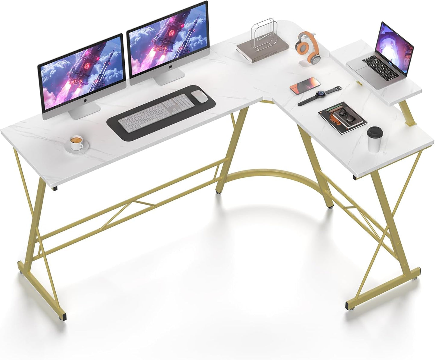 L Shaped Gaming Desk Corner Computer Desk, Home Office Desks Writing Workstation with Large Monitor Stand, Easy to Assemble (Black,51 Inch)