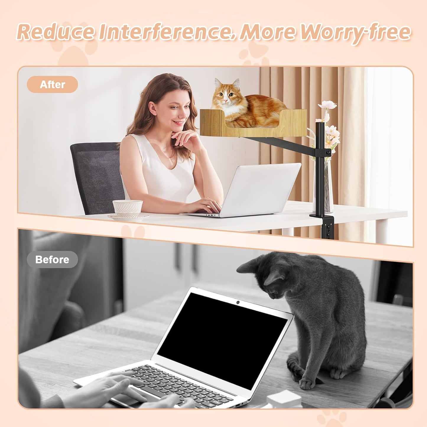 Cat Desk Bed – Cat Bed for Indoor Cats with Adjustable Height&360° Rotation, Elevated Desk Nest Cat Bed for Table, Desktop Cat Bed for Small Space, Wooden Cat Bed Desktop Kitten Furniture