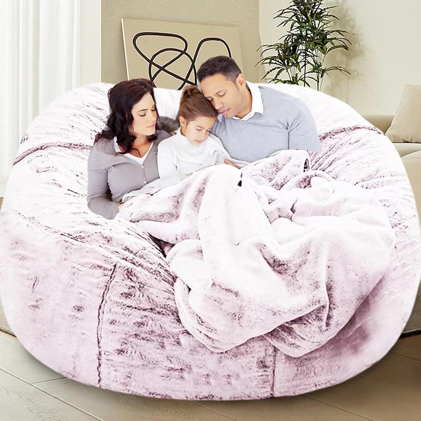 Bean Bag Chair for Adults Kids Without Filling Comfy Fluffy Giant Round Beanbag Lazy Sofa Cover for Reading Chair Floor Chair, 6FT, Grey