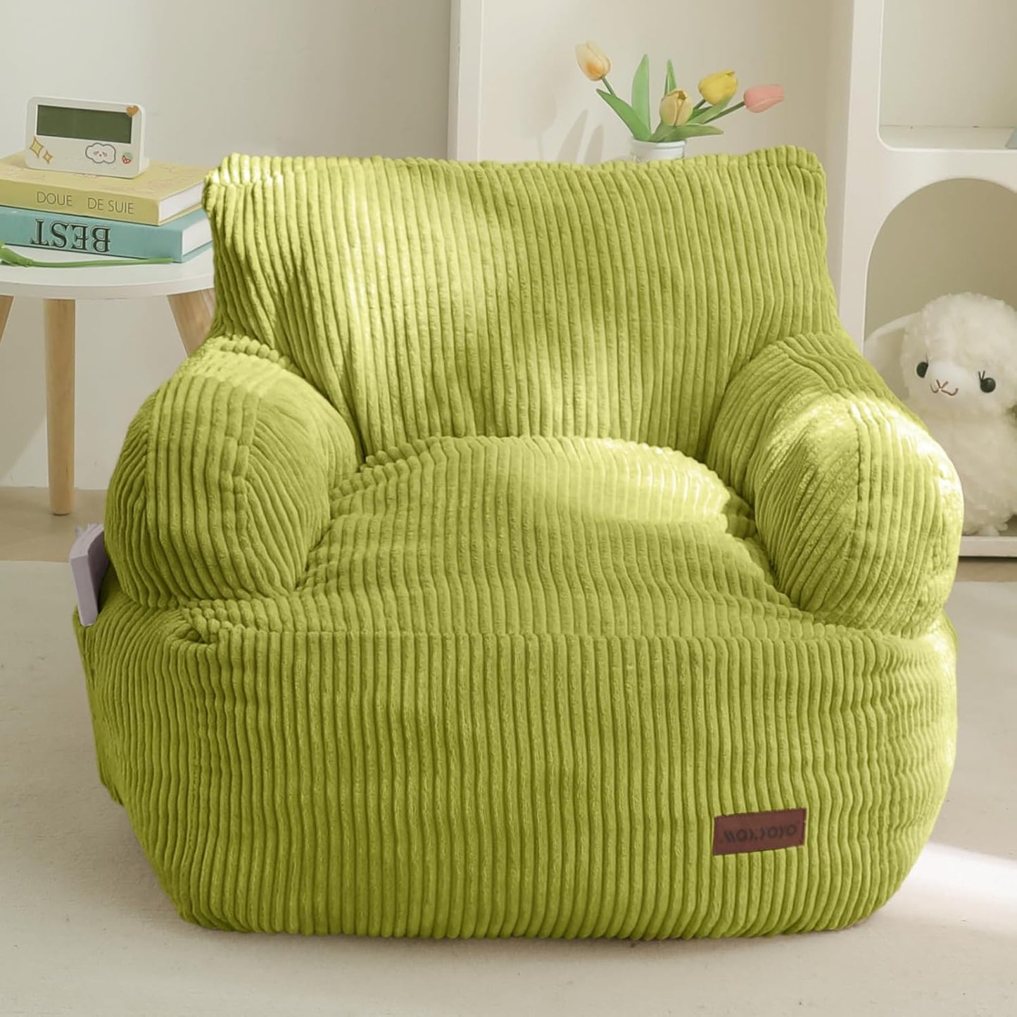 Kids Bean Bag Chair, Stuffed Toddler Bean Bag Sofa with Filler Bean Bag Chair for Boys and Girls, Lazy Sofa with Pocket Floor Chair for Gaming, Reading, Beige