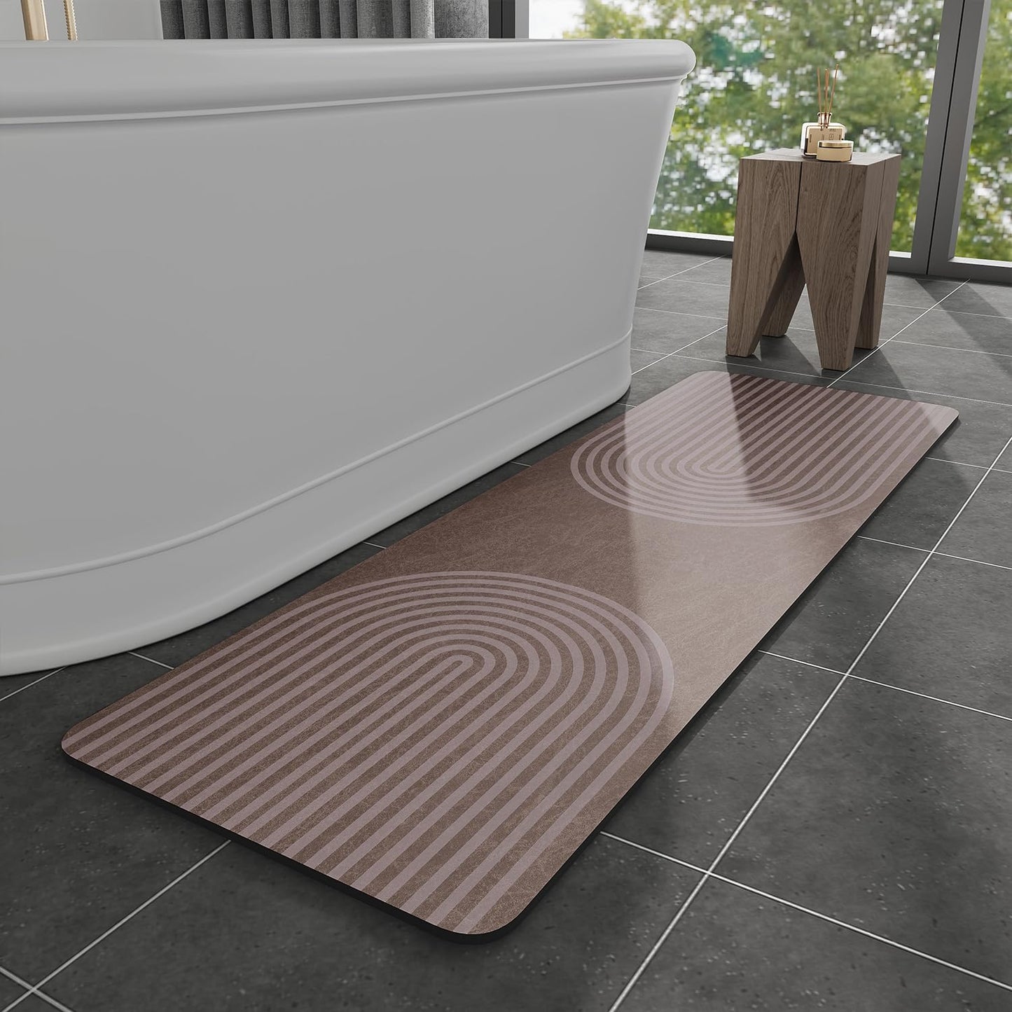 Bath Mat Rug-Rubber Backing Non Slip Quick Dry Absorbent Thin Bathroom Rugs Fit Under Door-Faux Suede Surface Bathroom Floor Mats-Shower Rug for in Front of Bathtub Shower Gray 24"X70"
