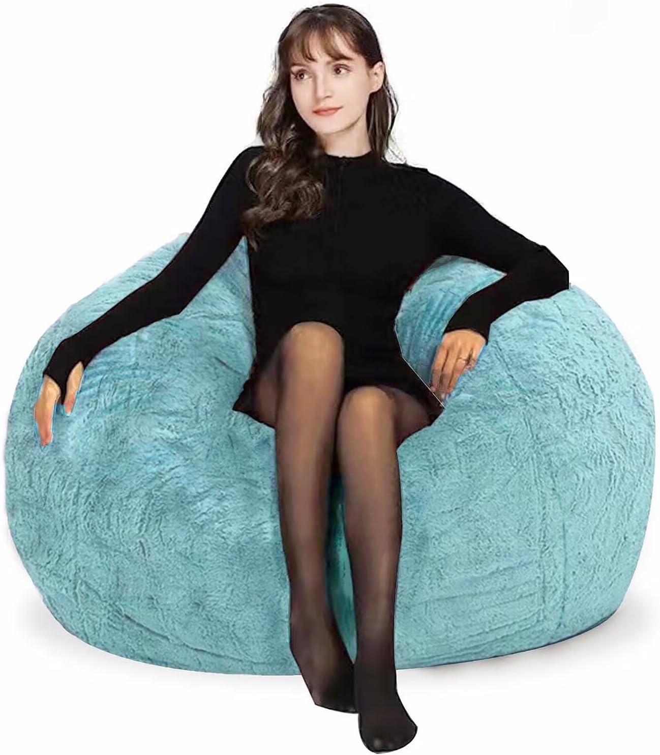 Bean Bag Chair for Adults Kids Without Filling Comfy Fluffy Giant Round Beanbag Lazy Sofa Cover for Reading Chair Floor Chair, 6FT, Grey