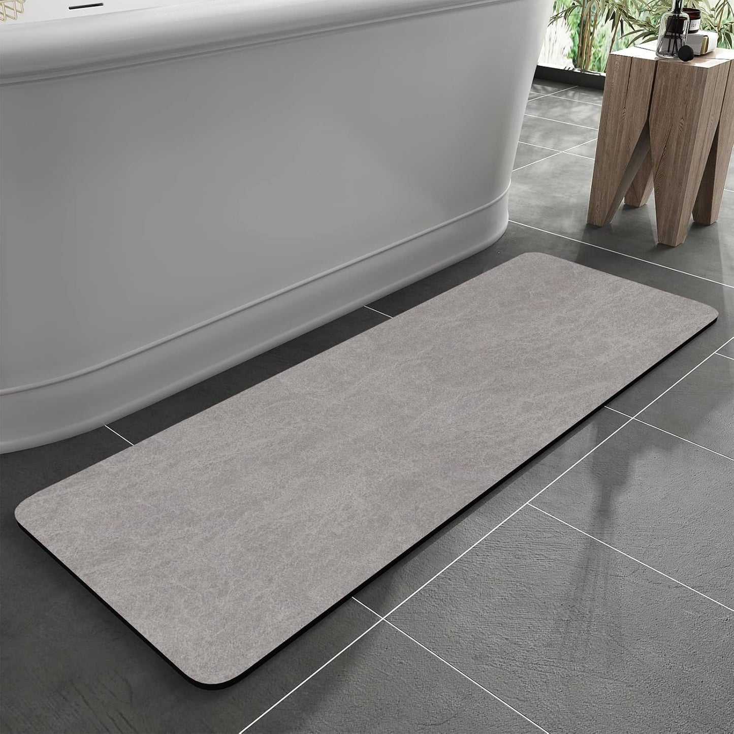Bath Mat Rug-Rubber Backing Non Slip Quick Dry Absorbent Thin Bathroom Rugs Fit Under Door-Faux Suede Surface Bathroom Floor Mats-Shower Rug for in Front of Bathtub Shower Gray 24"X70"
