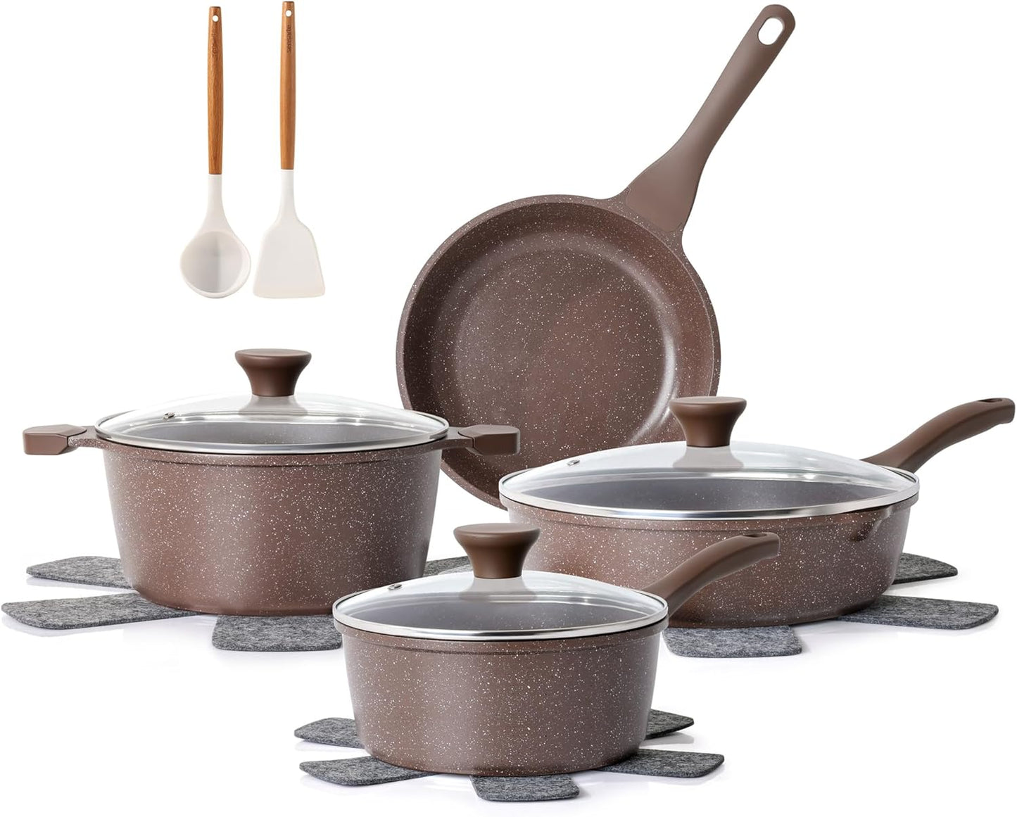 Nonstick Ceramic Cookware Set 13-Piece, Healthy Pots and Pans Set, Non-toxic Kitchen Cooking Set with Stay-Cool Handles, Silicone Tools and Pot Protectors, PFAS and PFOA Free