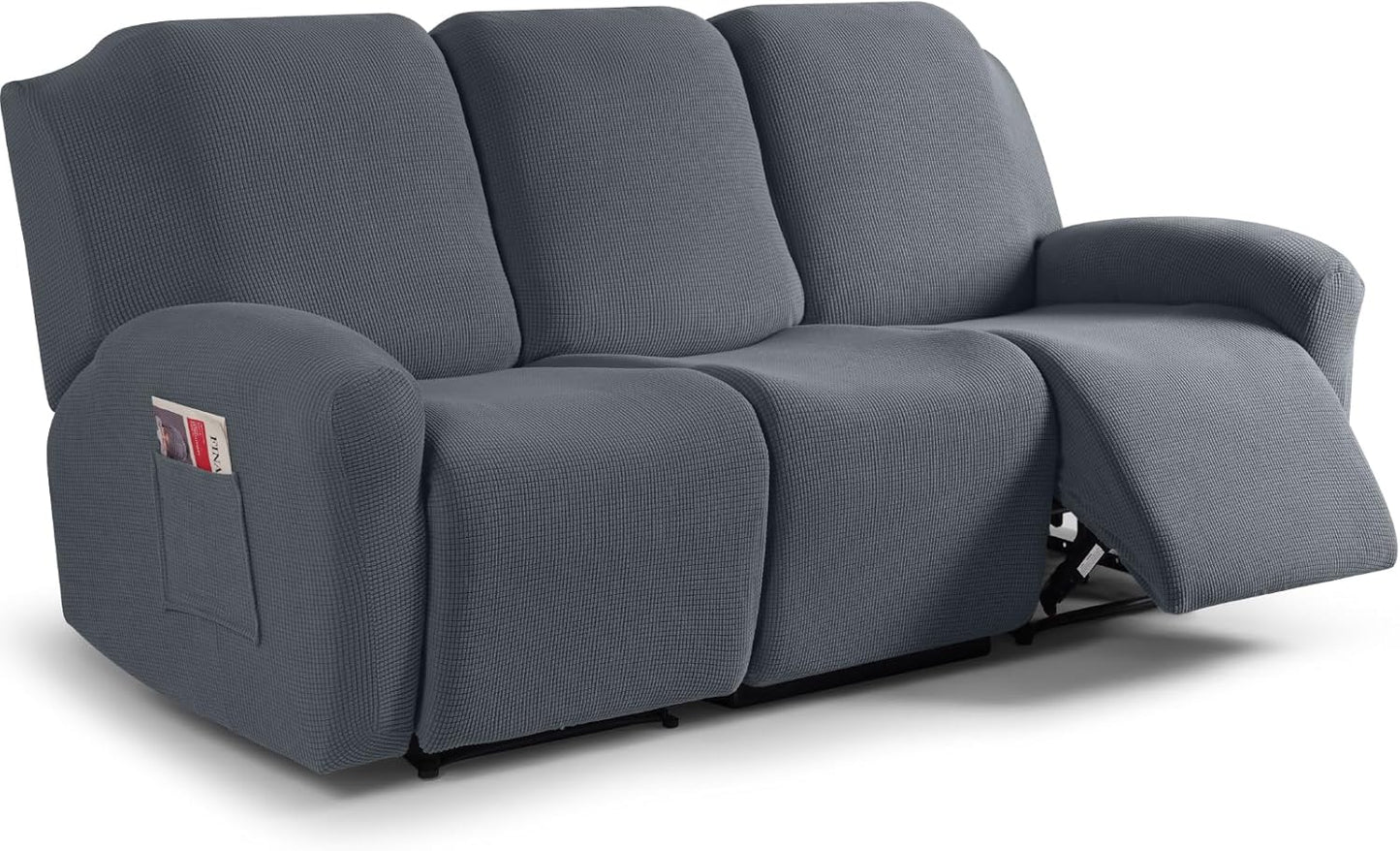 Recliner Sofa Covers 8-Pieces Stretch Large Couch Covers for 3 Seats Reclining Slipcovers Soft Jacquard Pattern Furniture Protector Black