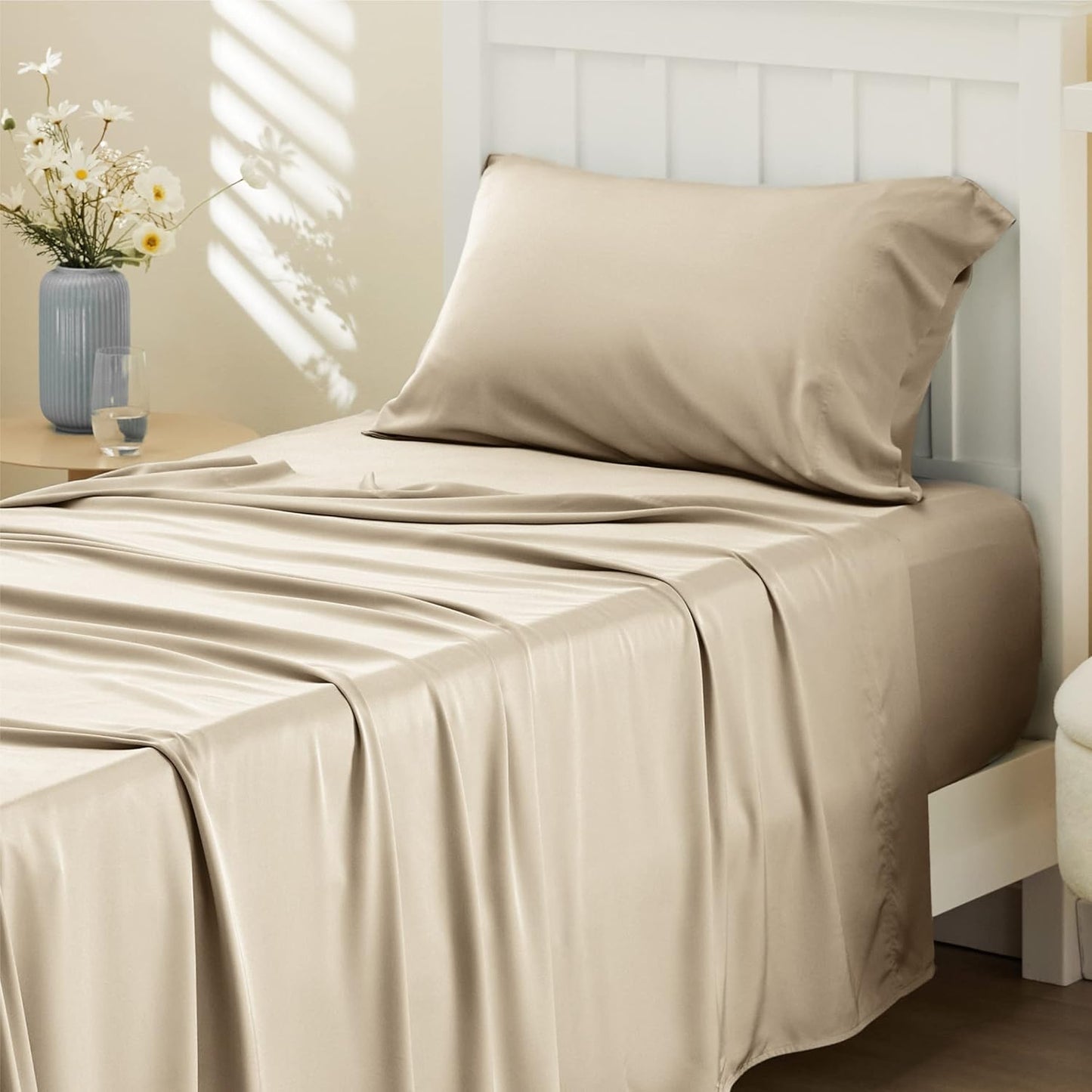 Queen Sheet Set, Cooling Sheets for Queen Size Bed Set, Rayon Derived from Bamboo, Breathable & Soft Deep Pocket Up to 16 Inches, Hotel Luxury Silky Bedding, Bedsheet & Pillowcases, Dark Grey