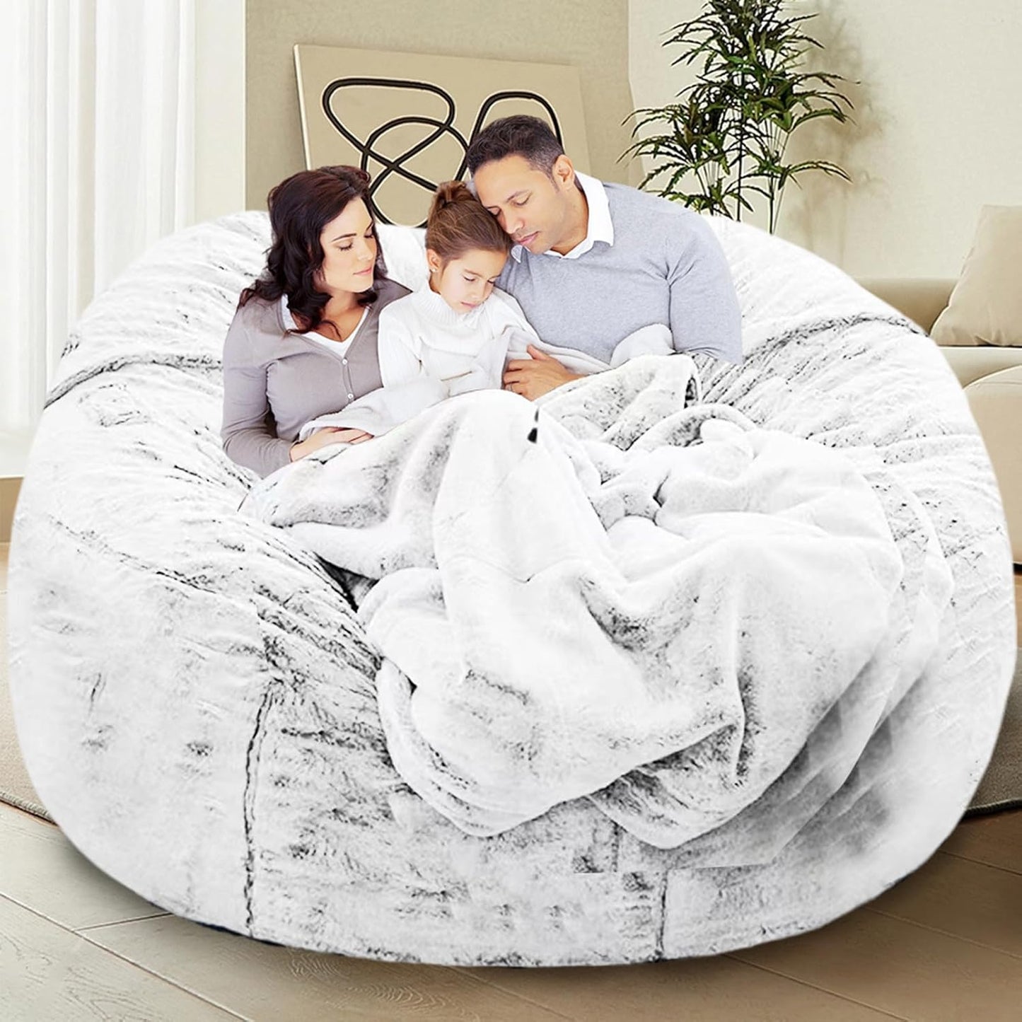 Bean Bag Chair for Adults Kids Without Filling Comfy Fluffy Giant Round Beanbag Lazy Sofa Cover for Reading Chair Floor Chair, 6FT, Grey