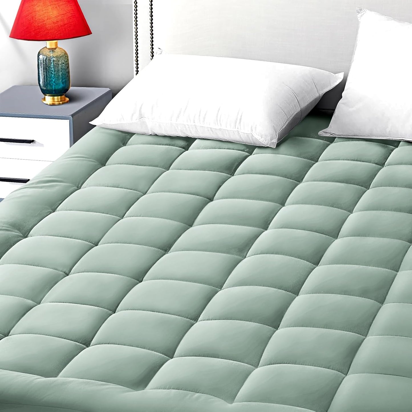 Queen Size Mattress Pad Pillow Top Mattress Cover Quilted Fitted Mattress Protector Cotton Top Stretches up 8-21" Deep Pocket Cooling Mattress Topper (60x80 inch, White)