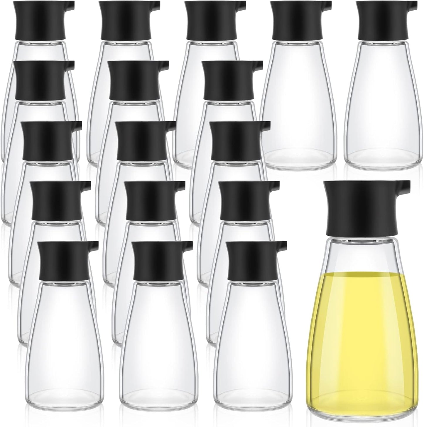 30 Pcs Soy Sauce Dispenser Leakproof Cruet Dispenser Set Small Sauce Bottles Glass Soy Sauce Container Oil Dispensing Bottles Seasoning Vinegar Cruet with Lid for Kitchen Cooking, Black
