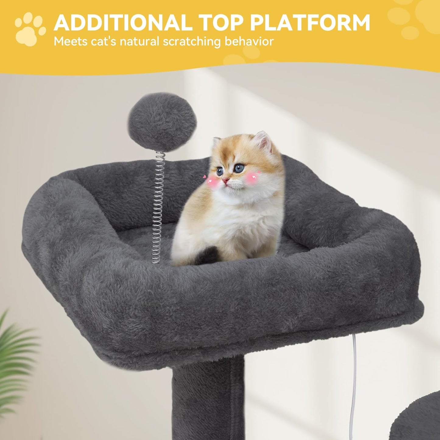 75-inch Indoor Cat Tree Tower, Multi-Level Pet Playground, Cat Furniture with Scratch Posts, Hideaway Condos, Soft Perch, Snug Hammock, Climbing Ladder, and Plush Balls for Kittens (Dark Gray)
