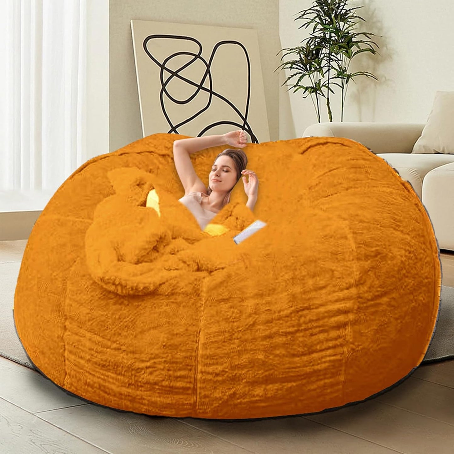 Bean Bag Chair for Adults Kids Without Filling Comfy Fluffy Giant Round Beanbag Lazy Sofa Cover for Reading Chair Floor Chair, 6FT, Grey
