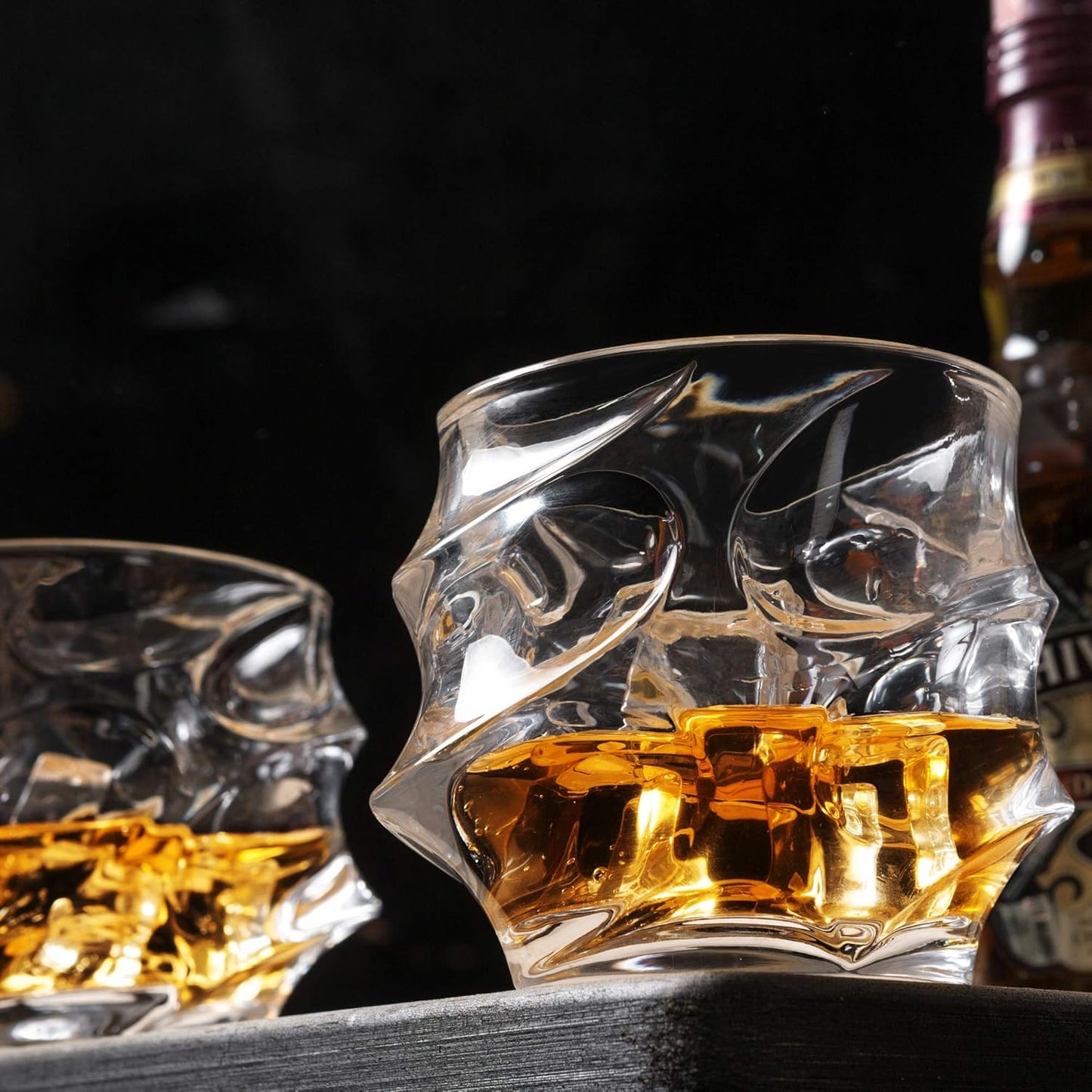 Old Fashioned Whiskey Glasses 11 Oz - Glasses Set of 4 for Bourbon Cocktail Scotch Snifter Malt Cognac - Heavy Crystal Bar Glassware - Unique Men Gift