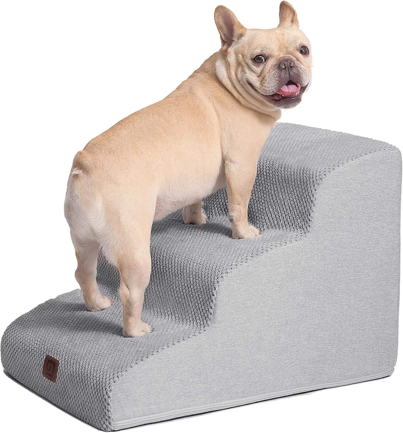 Curved Dog Stairs Ramp for Small Dogs 15.7" H, 3-Step Dog Steps for Couch Sofa and Chair, Pet Stairs for Cats, Non-Slip Balanced Pet Steps Indoor, Grey