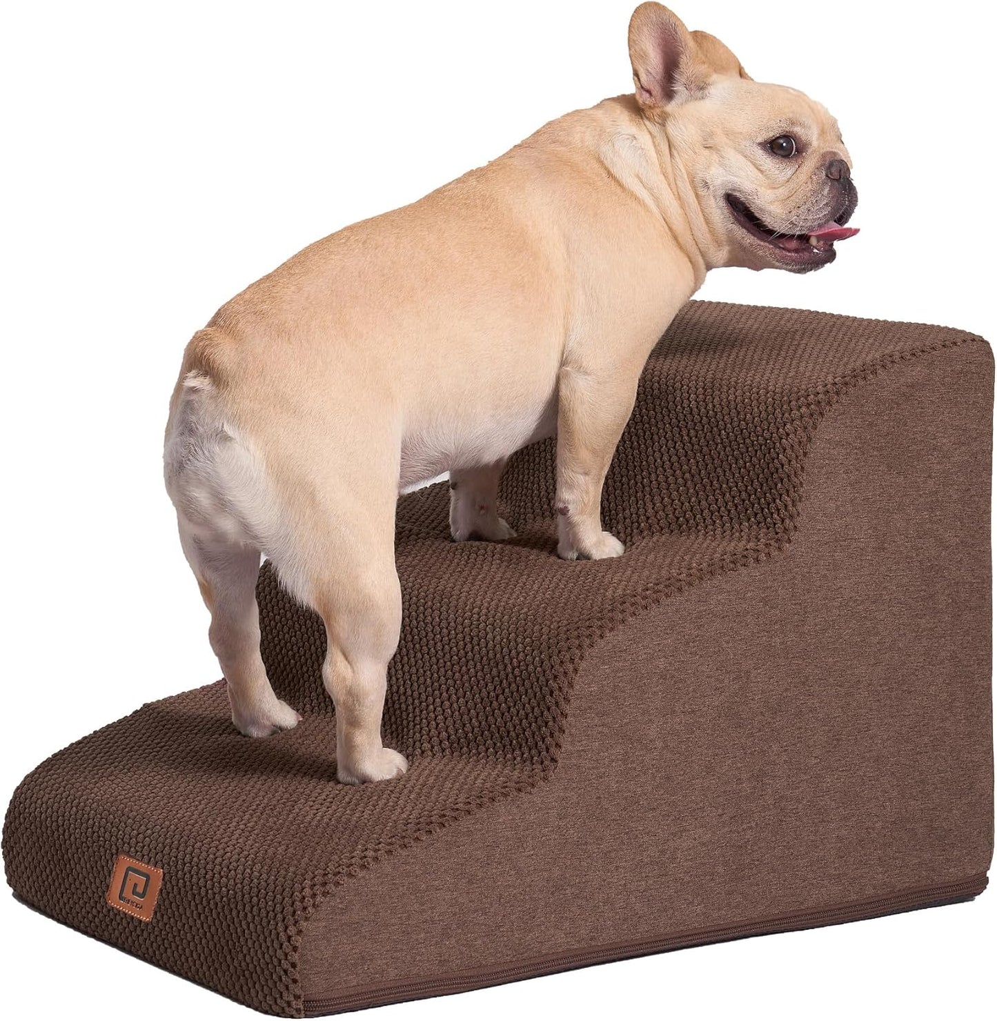 Curved Dog Stairs Ramp for Small Dogs 15.7" H, 3-Step Dog Steps for Couch Sofa and Chair, Pet Stairs for Cats, Non-Slip Balanced Pet Steps Indoor, Grey