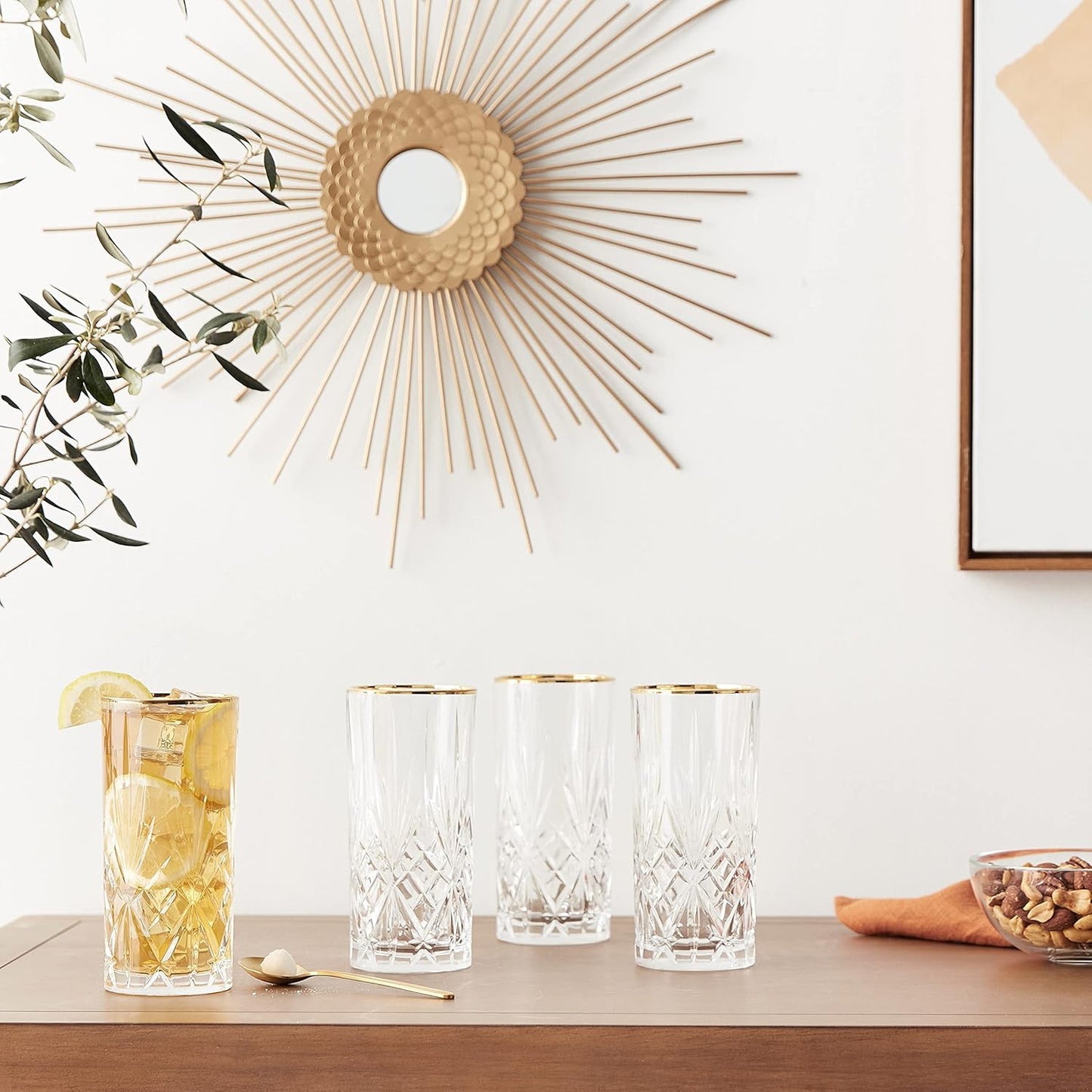 Crystal White Wine Glass with Gold Band Design, Set of 4,6 fl oz