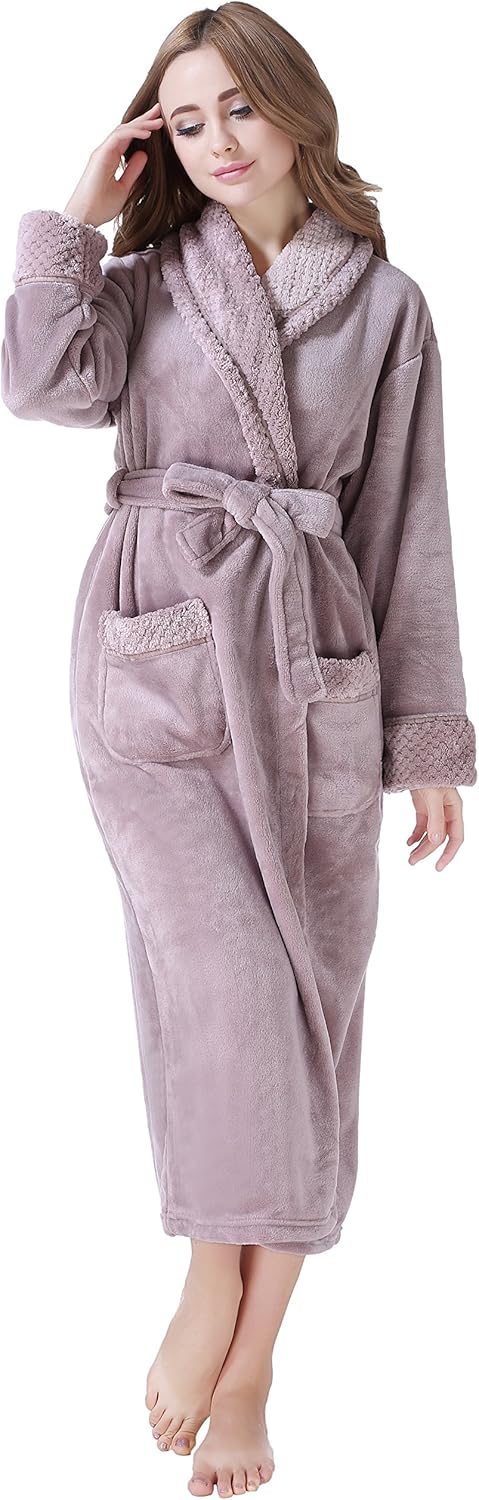 Women's Plush Soft Warm Fleece Bathrobe Robe