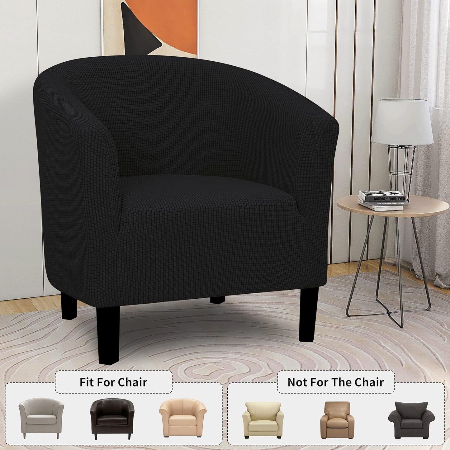 Stretch Club Armchair Slipcover 1 Piece Barrel Tub Sofa Cover Furniture Protector Jacquard Couch Cover Black