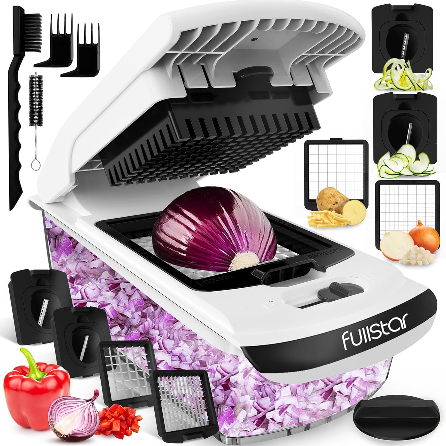 Vegetable Chopper - Food Chopper - Onion Chopper - Vegetable Slicer & Spiralizer - Veggie Chopper with Container - Kitchen Gadgets - Home Essentials - Kitchen Accessories (9 in 1, White)