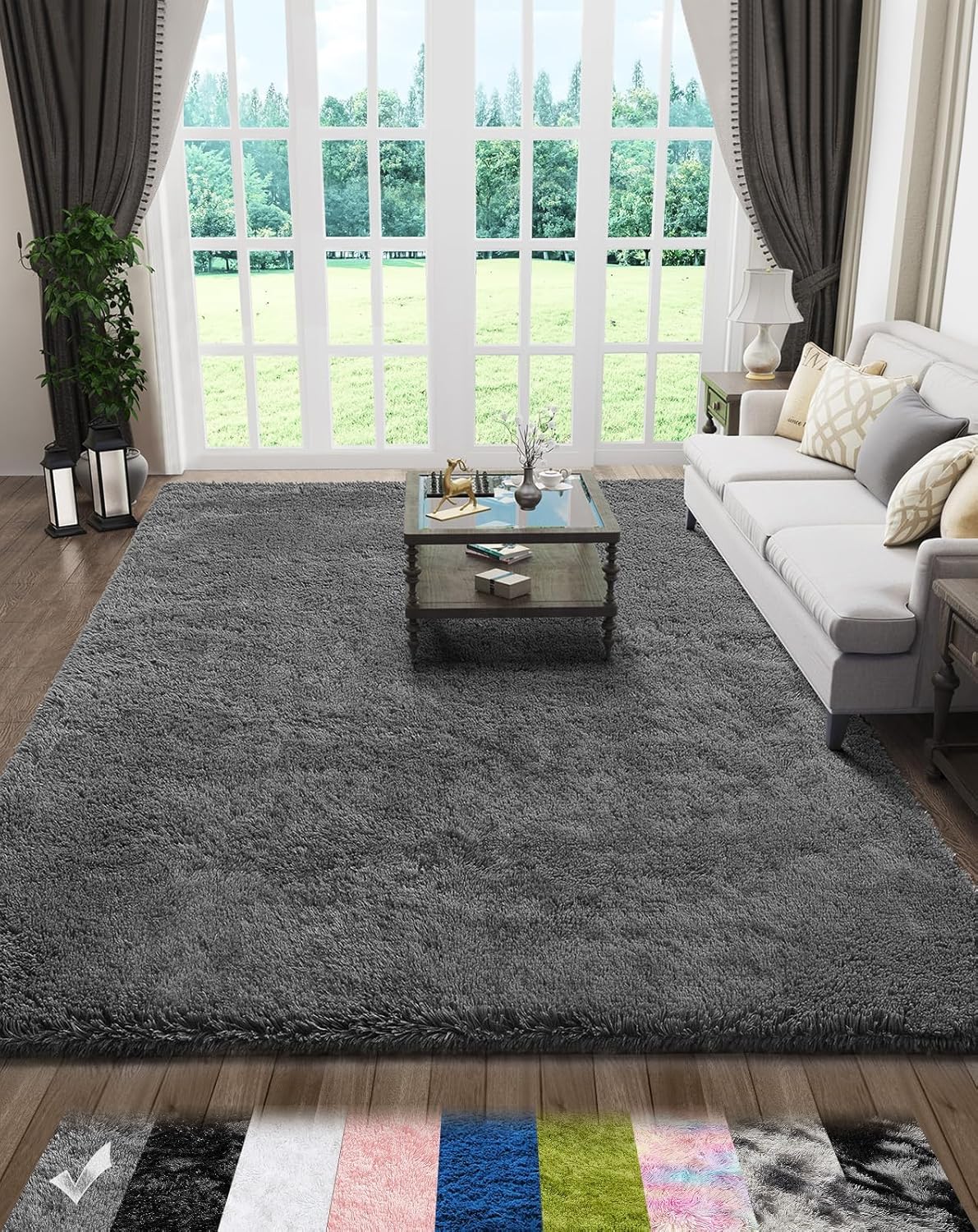 Rugs for Living Room Grey, Fluffy Shag Large Fuzzy Plush Soft Area Rug, 5x8 Gray Shaggy Carpets for Bedroom, Kids Boys Girls Dorm Nursery Home Decor Aesthetic