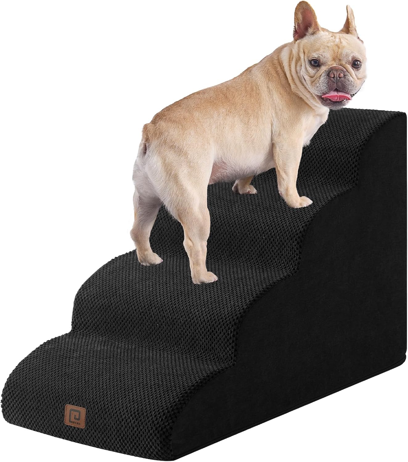 Curved Dog Stairs Ramp for Small Dogs 15.7" H, 3-Step Dog Steps for Couch Sofa and Chair, Pet Stairs for Cats, Non-Slip Balanced Pet Steps Indoor, Grey