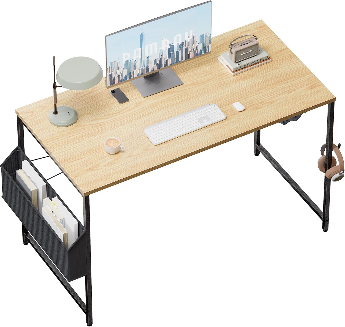 47 Inch Computer Desk for Small Spaces with Storage Bag, Home Office Work Desk with Headphone Hook, Small Office Desk Study Writing Table