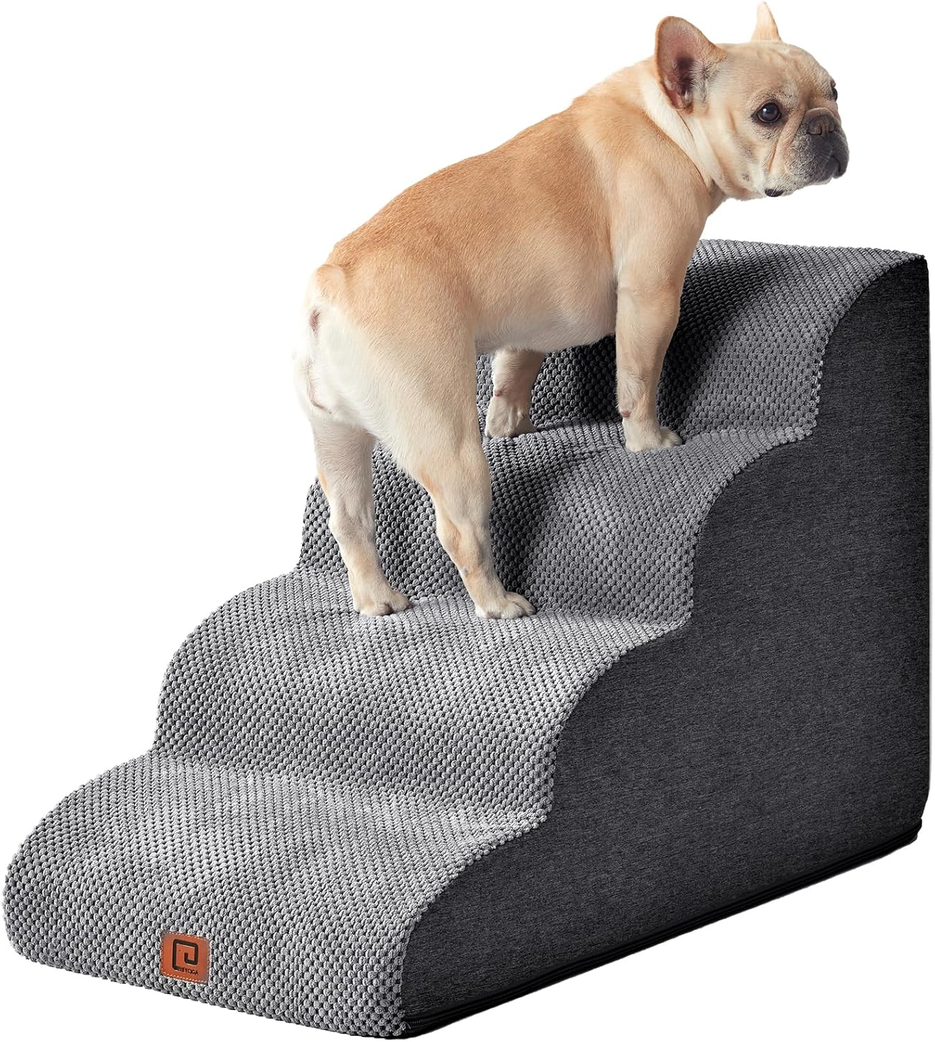 Curved Dog Stairs Ramp for Small Dogs 15.7" H, 3-Step Dog Steps for Couch Sofa and Chair, Pet Stairs for Cats, Non-Slip Balanced Pet Steps Indoor, Grey