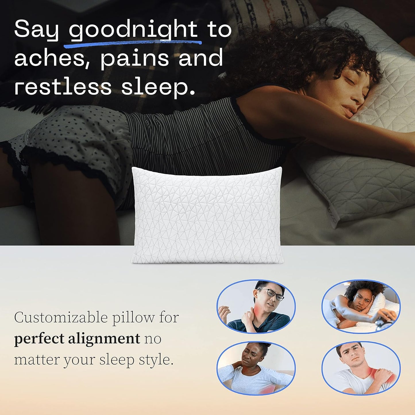 Home Goods Original Adjustable Pillow, Queen Size Bed Pillows for Sleeping, Cross Cut Memory Foam Pillows - Medium Firm Back, Stomach and Side Sleeper Pillow