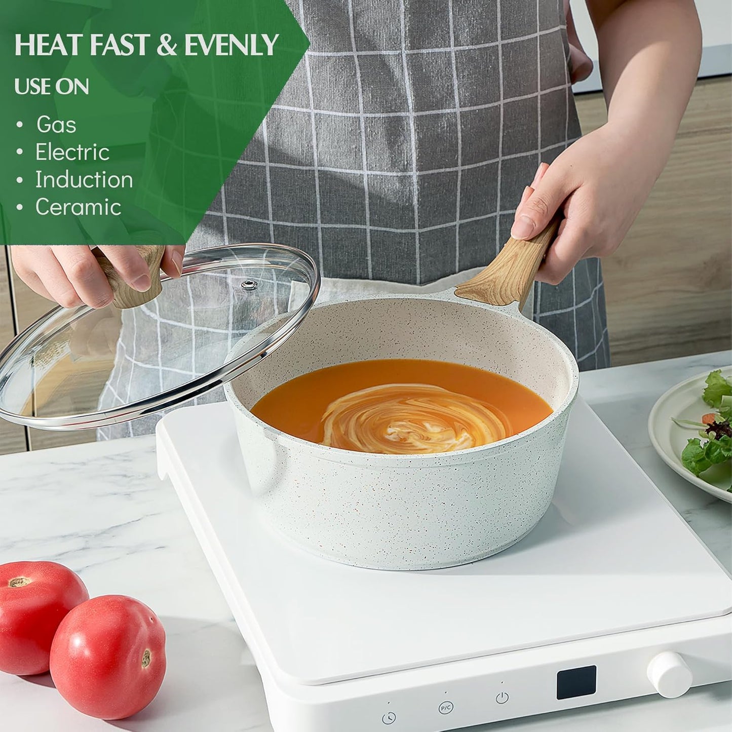Nonstick Ceramic Cookware Set 13-Piece, Healthy Pots and Pans Set, Non-toxic Kitchen Cooking Set with Stay-Cool Handles, Silicone Tools and Pot Protectors, PFAS and PFOA Free