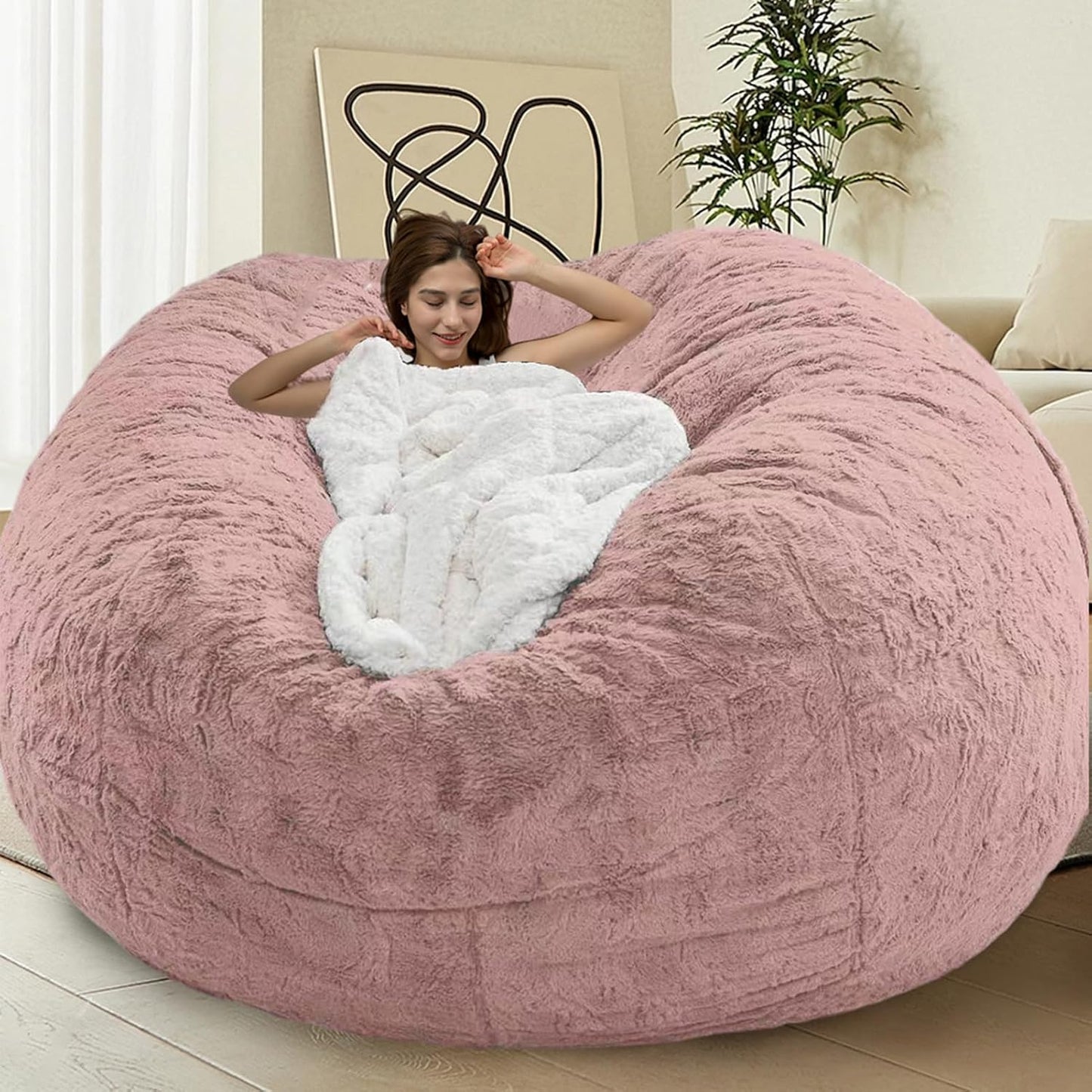 Bean Bag Chair for Adults Kids Without Filling Comfy Fluffy Giant Round Beanbag Lazy Sofa Cover for Reading Chair Floor Chair, 6FT, Grey