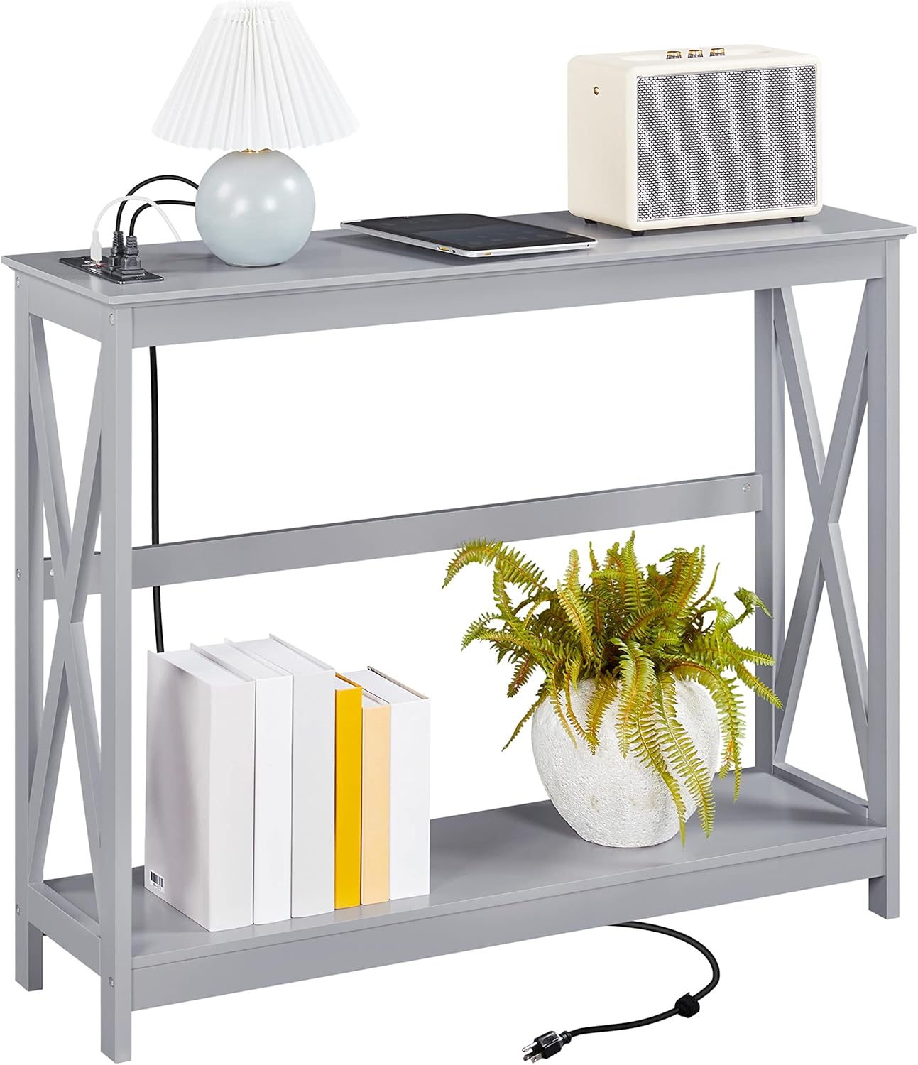 Console Table for Entryway, 2 Tier Entryway Table Bookshelf Accent Table w/Storage Shelf Living Room Entry Hall Foyer Table Furniture, Black