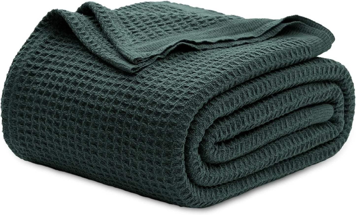 100% Cotton Blanket Queen Size for Bed - Breathable and Soft, Waffle Weave Blanket for Summer Spring, White, 90x90 Inches