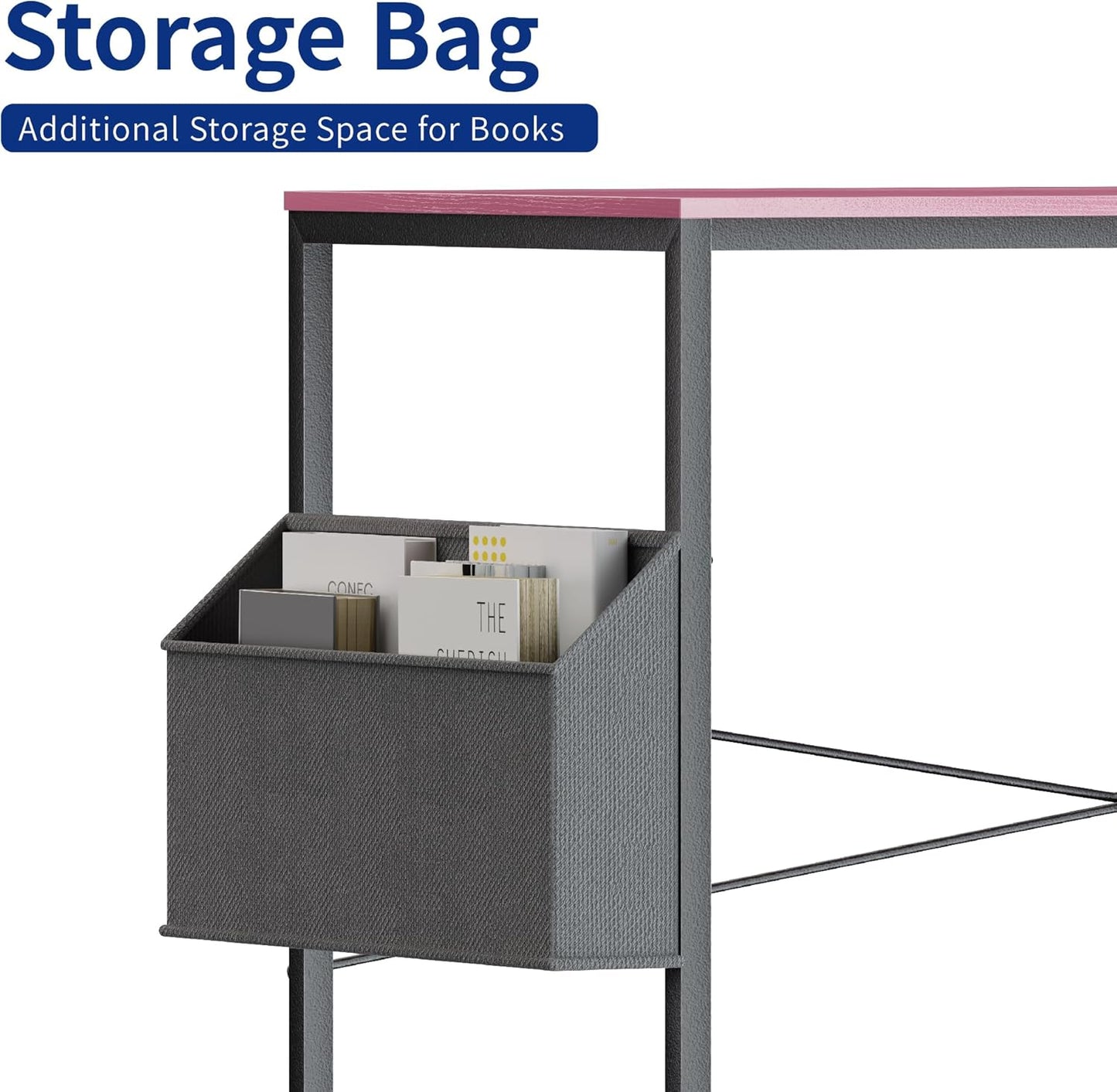 47 Inch Computer Desk for Small Spaces with Storage Bag, Home Office Work Desk with Headphone Hook, Small Office Desk Study Writing Table