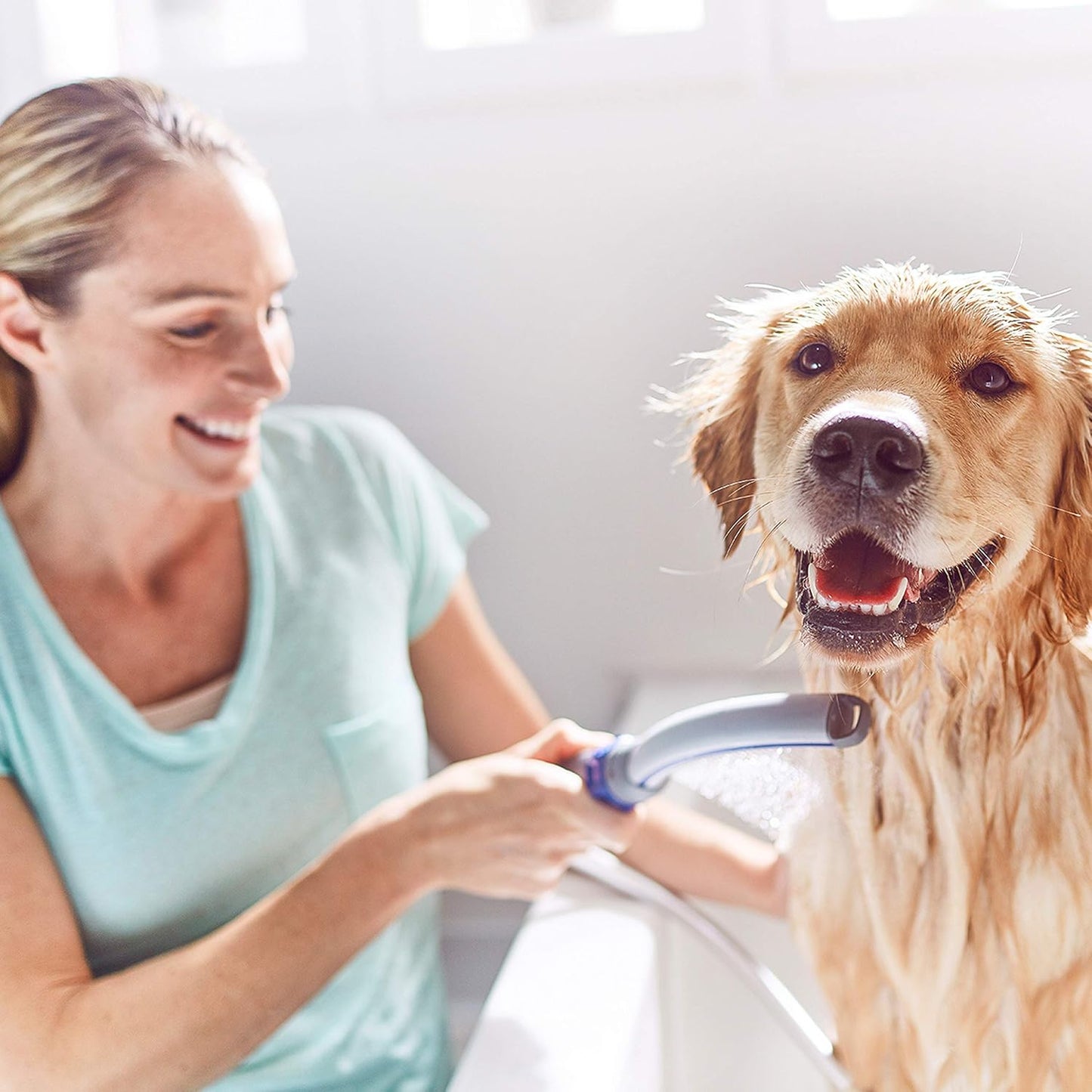 Dog Shower Attachment for Fast and Easy Dog Bathing and Cleaning, Indoor and Outdoor Sprayer Includes 8-Foot Flex Hose, Blue/Grey, PPR-252E