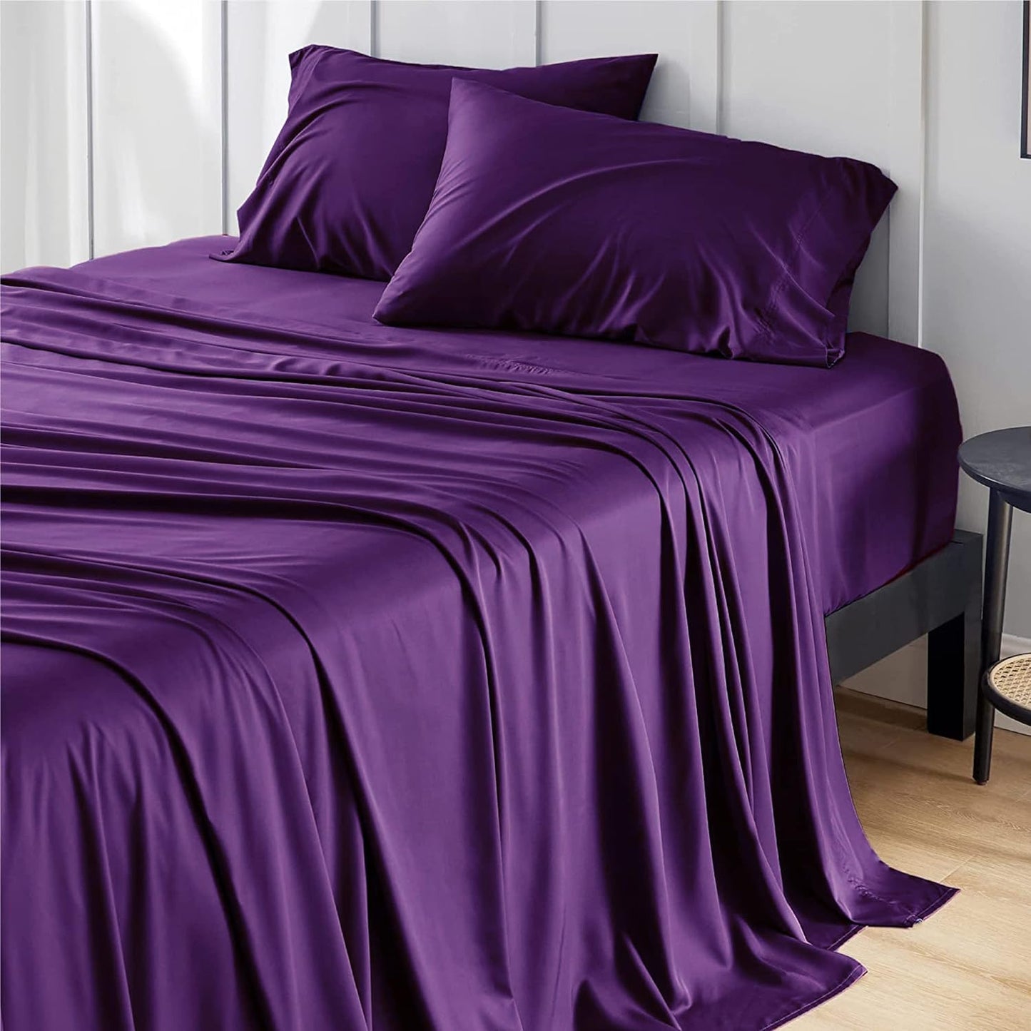 Queen Sheet Set, Cooling Sheets for Queen Size Bed Set, Rayon Derived from Bamboo, Breathable & Soft Deep Pocket Up to 16 Inches, Hotel Luxury Silky Bedding, Bedsheet & Pillowcases, Dark Grey