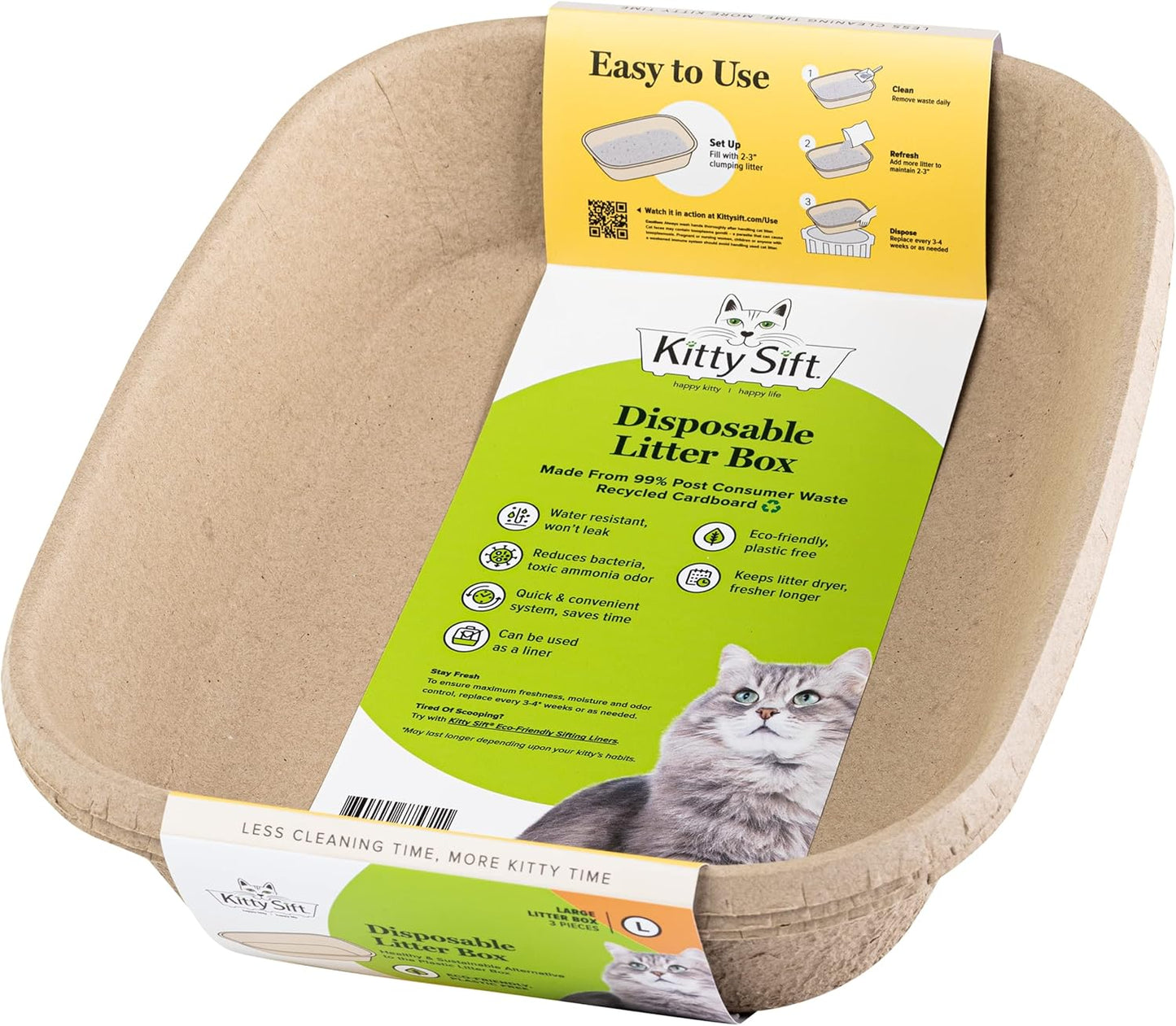 Set of 1 Litter Box & 5 Sifting Liners Sustainable, Clean, Sifting, Disposable Cat Litter Box Kit - Jumbo, 6-Set Kit