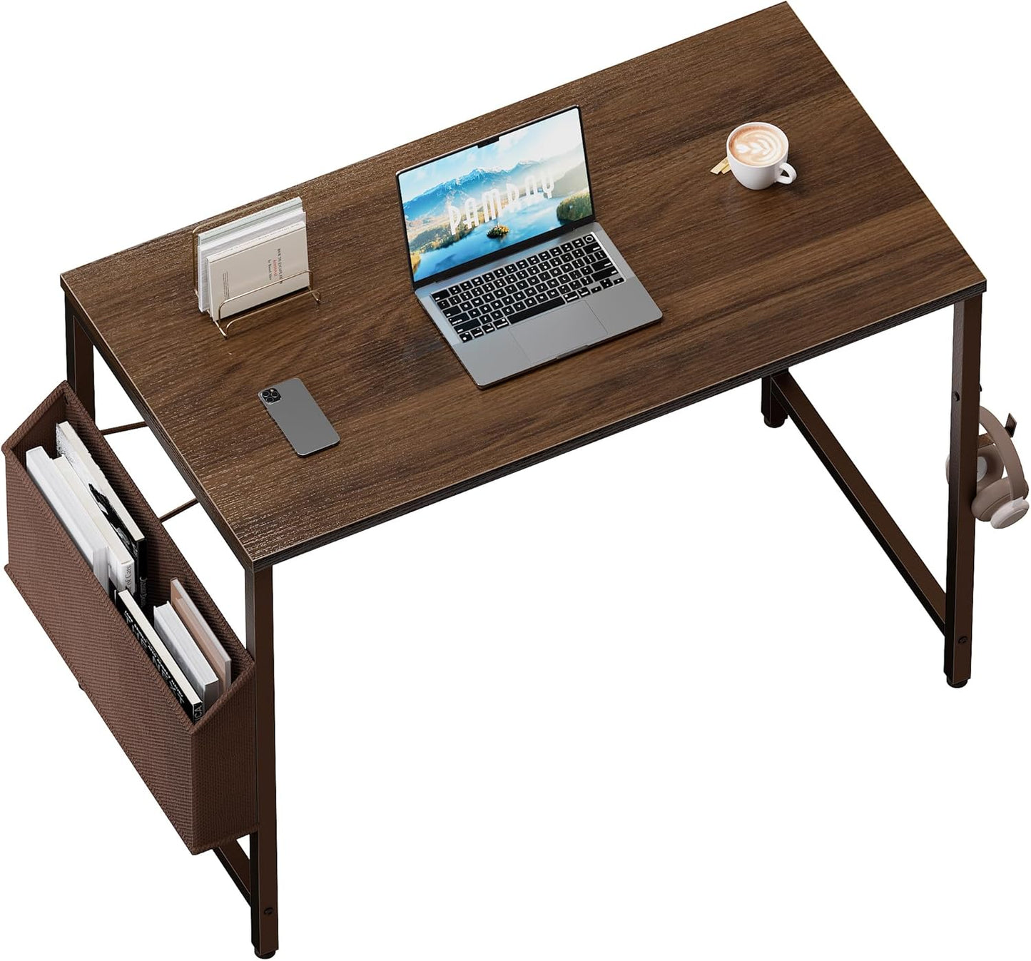 47 Inch Computer Desk for Small Spaces with Storage Bag, Home Office Work Desk with Headphone Hook, Small Office Desk Study Writing Table
