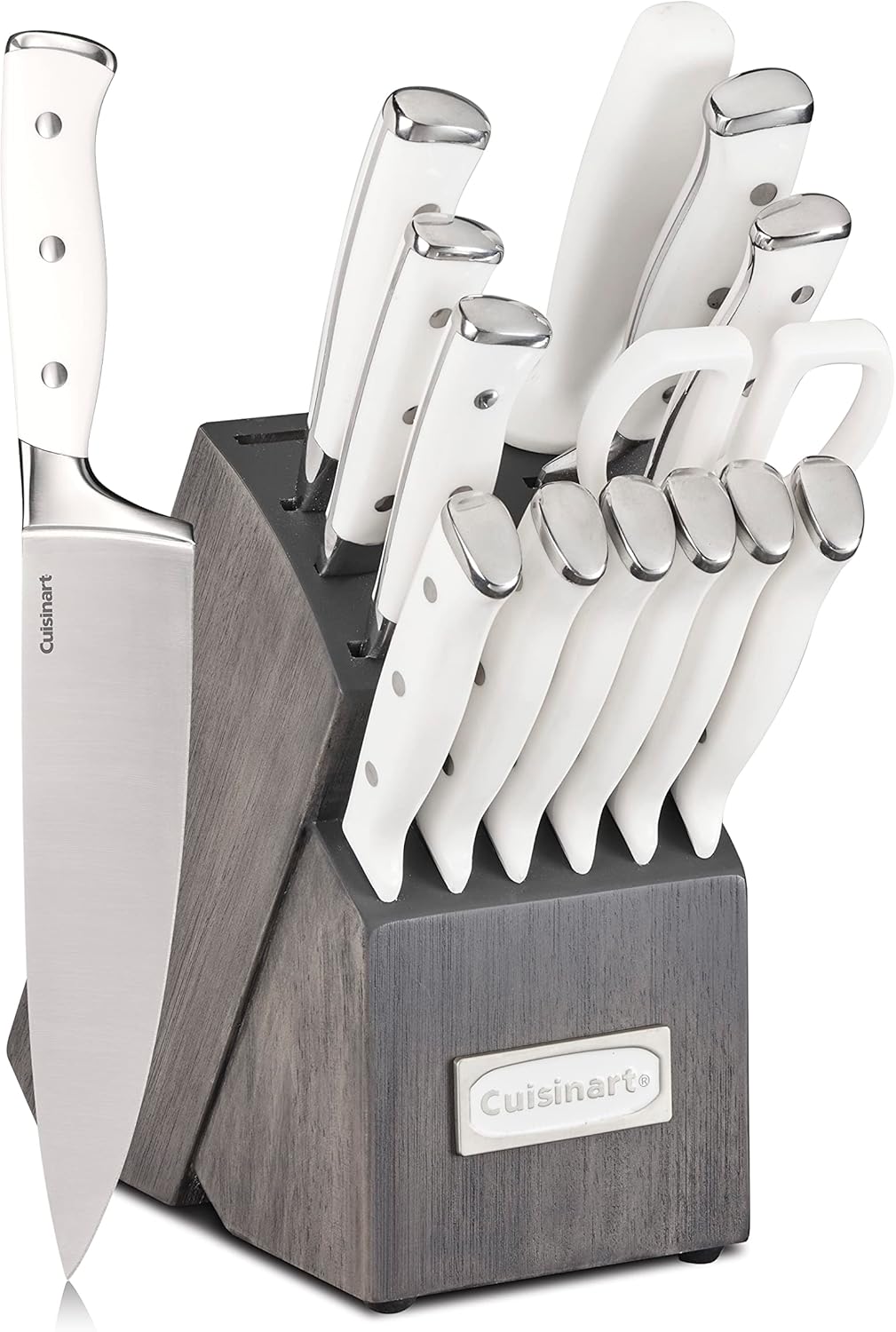 15-Piece Knife Set with Block, High Carbon Stainless Steel, Forged Triple Rivet, White