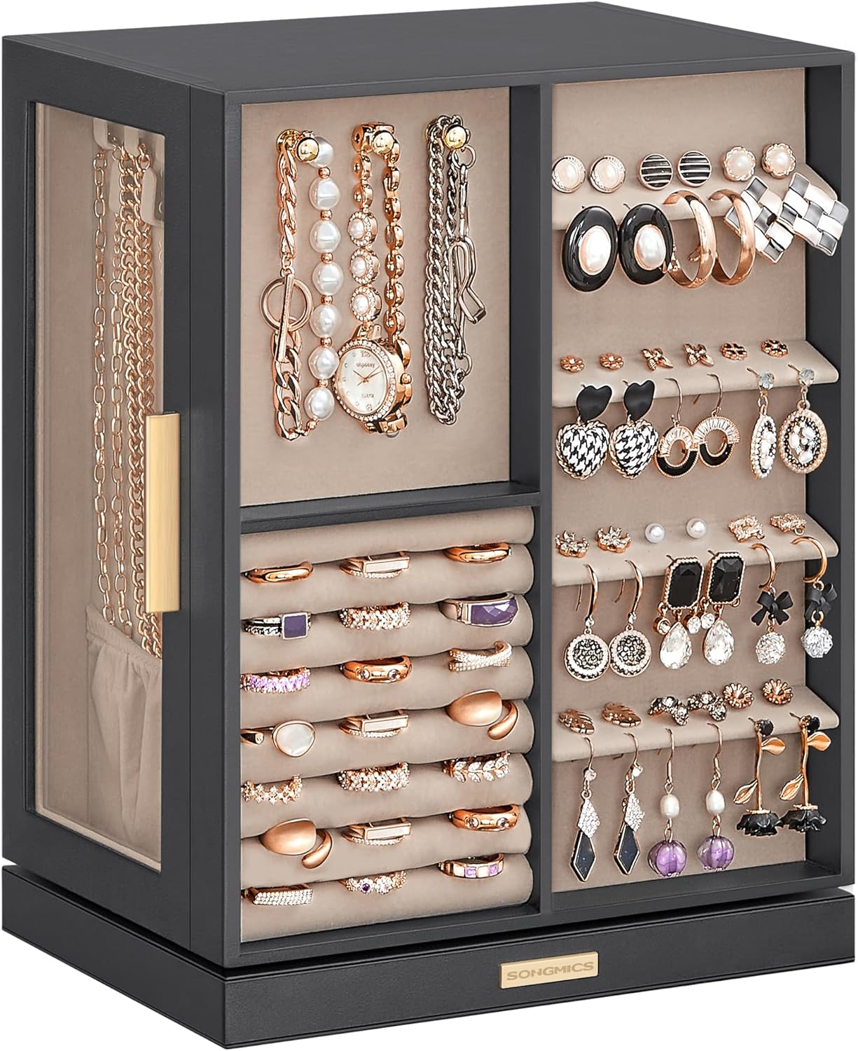 Jewelry Box 360° Rotating, Jewelry Storage Case with 5 Drawers, Jewelry Organizer, Glass Window, Spacious, Vertical Jewelry Storage, Open Design, Great Gift, Cloud White UJBC170W01