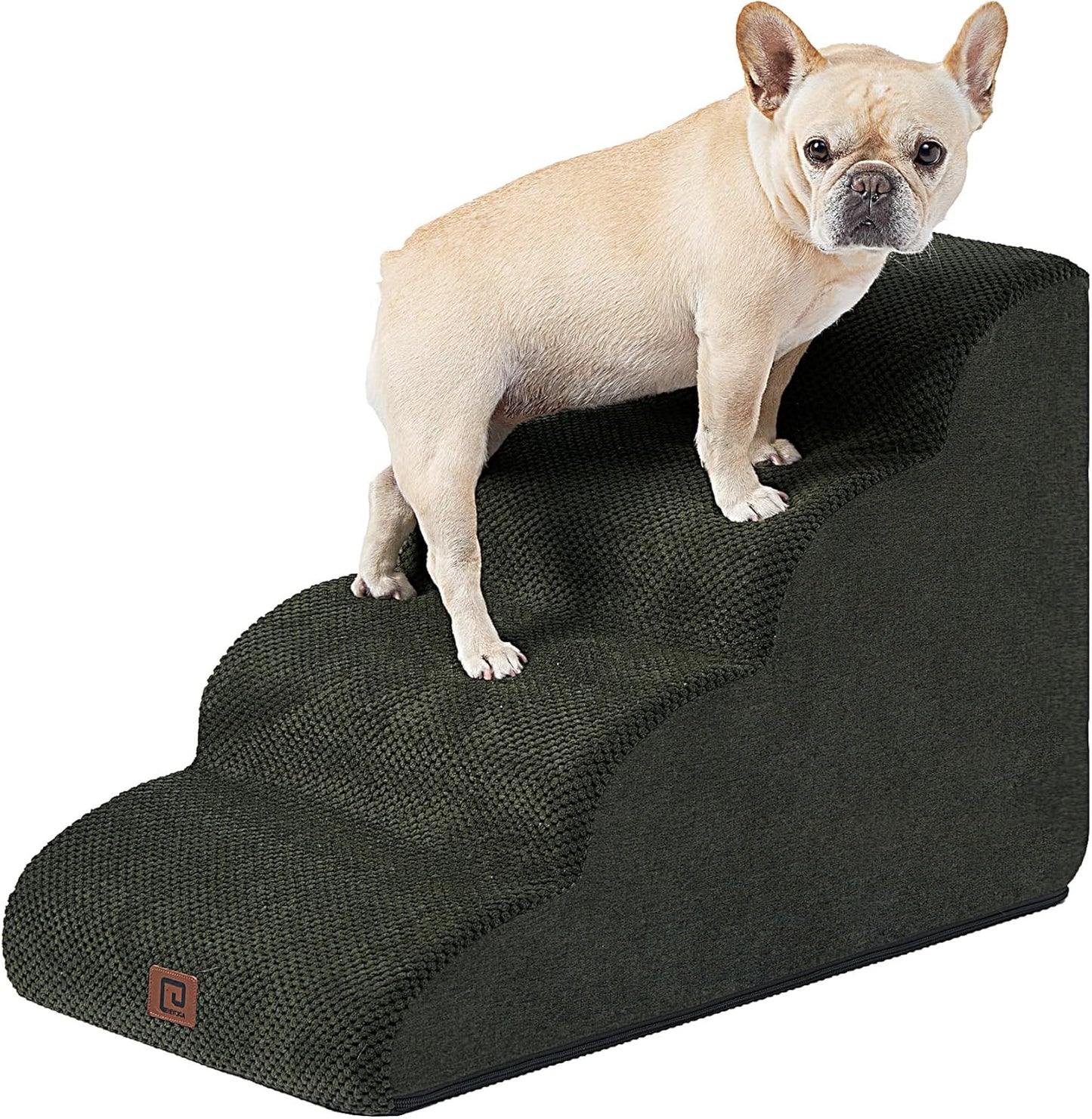 Curved Dog Stairs Ramp for Small Dogs 15.7" H, 3-Step Dog Steps for Couch Sofa and Chair, Pet Stairs for Cats, Non-Slip Balanced Pet Steps Indoor, Grey