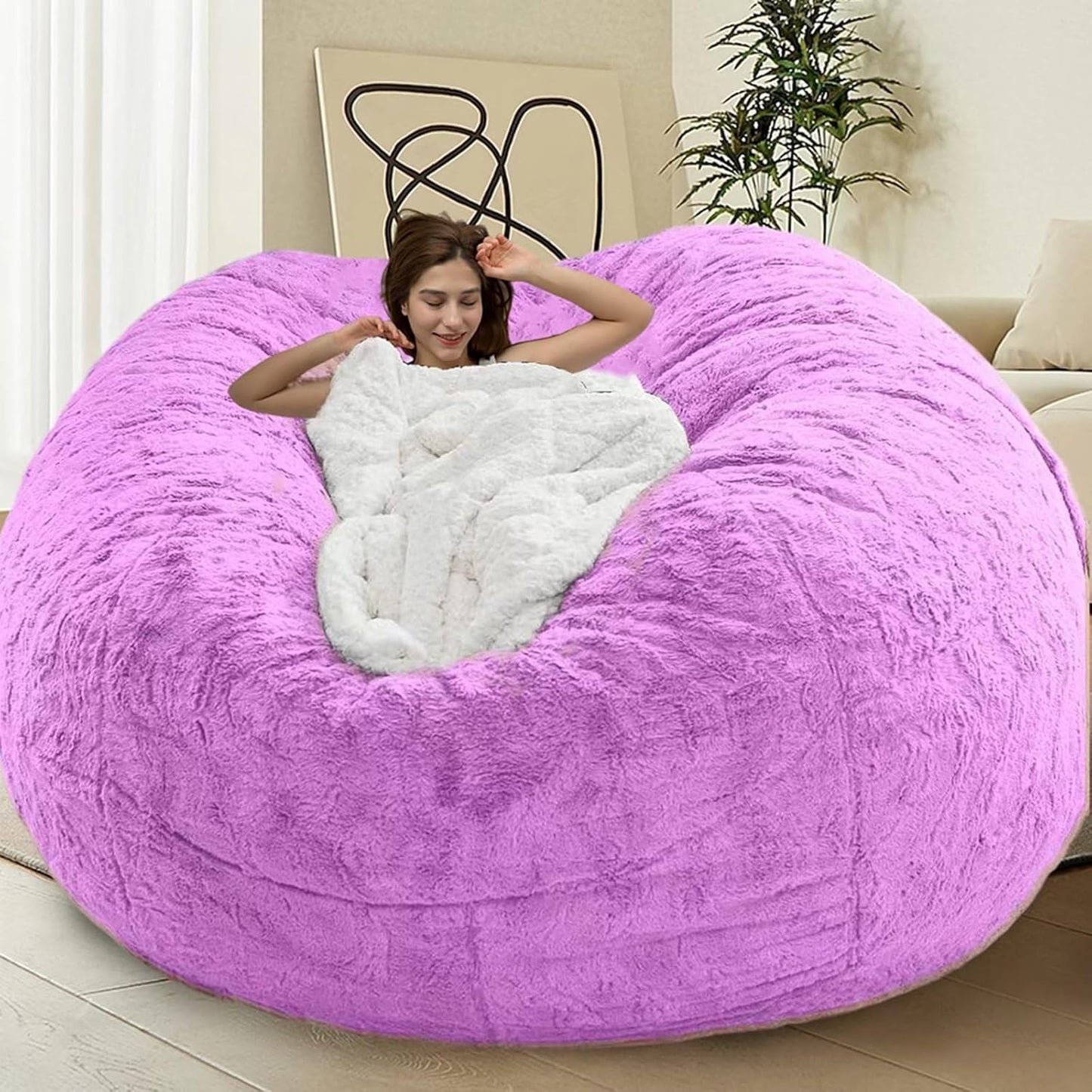 Bean Bag Chair for Adults Kids Without Filling Comfy Fluffy Giant Round Beanbag Lazy Sofa Cover for Reading Chair Floor Chair, 6FT, Grey