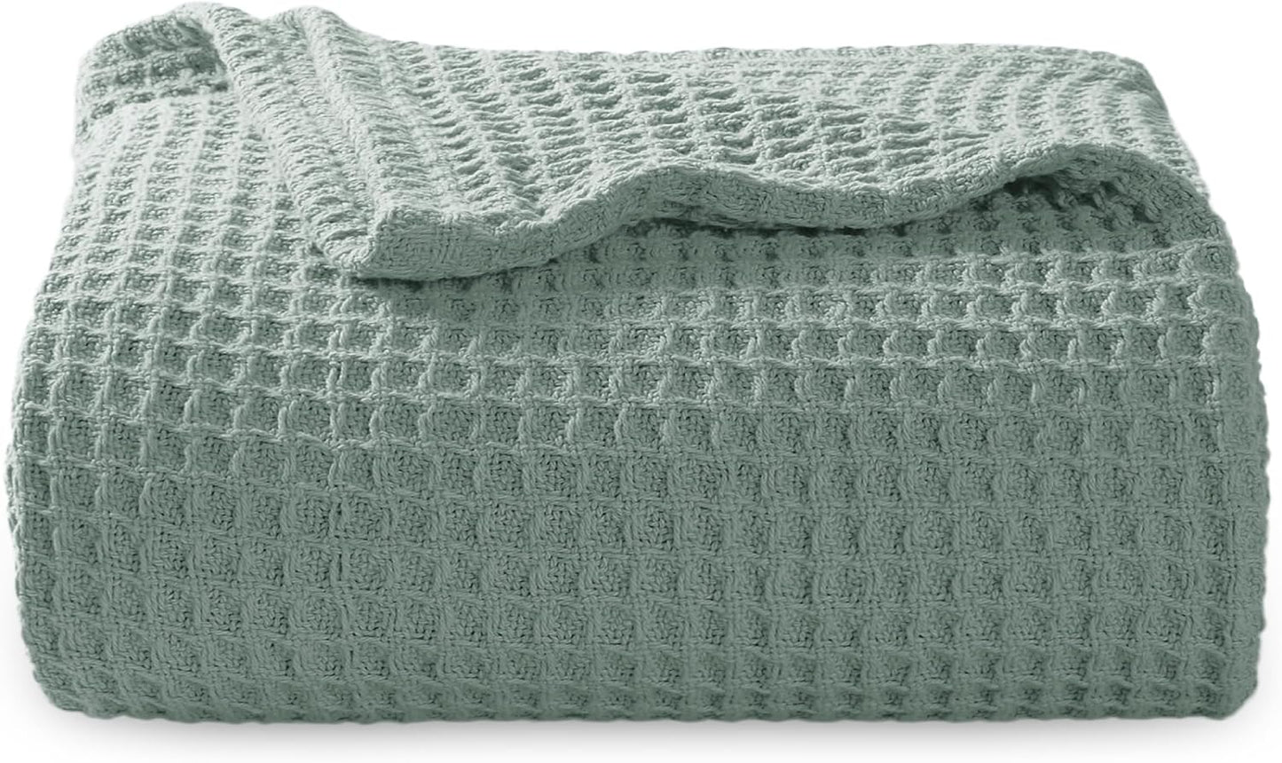 100% Cotton Blanket Queen Size for Bed - Breathable and Soft, Waffle Weave Blanket for Summer Spring, White, 90x90 Inches