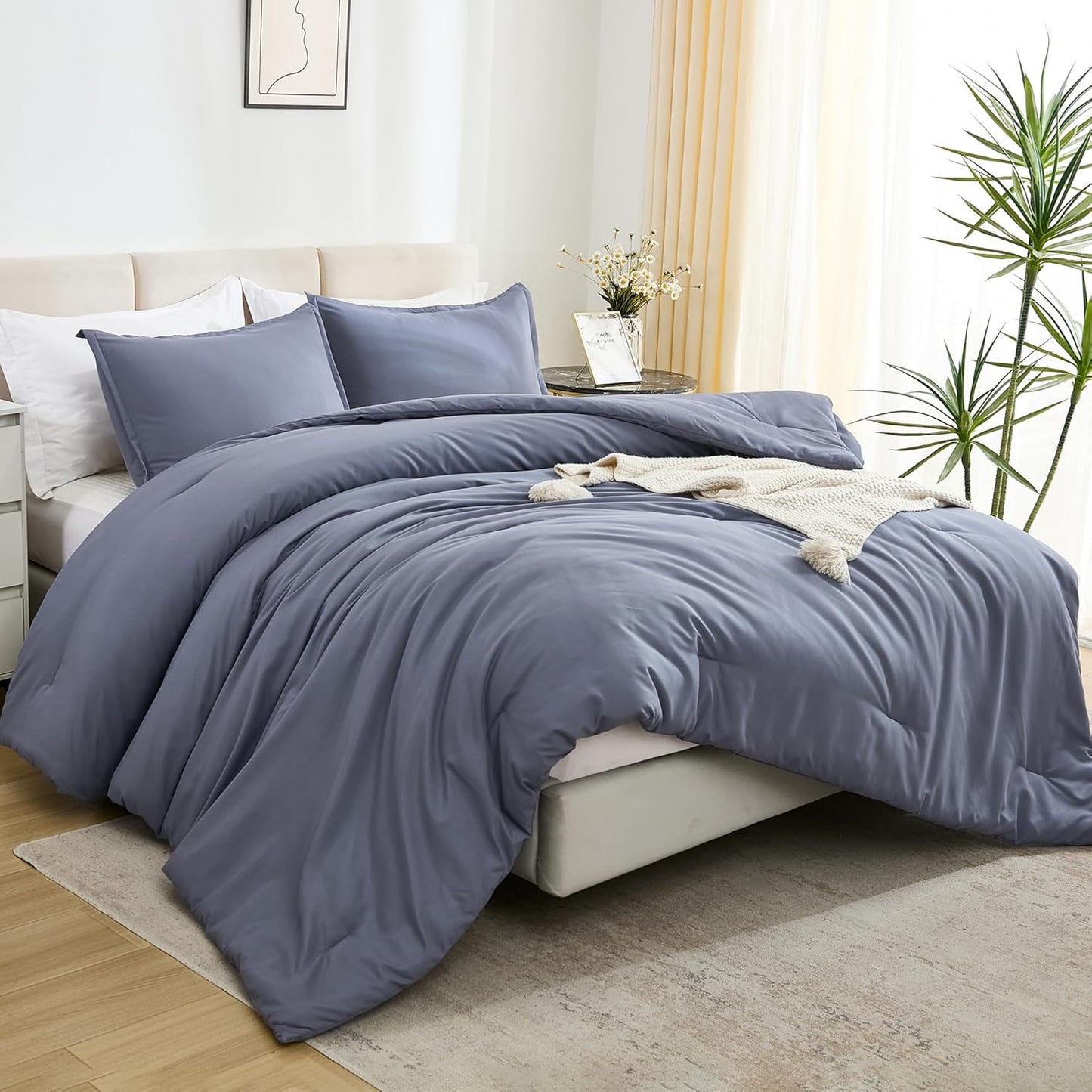 King Size Comforter Set Sage Green, 3 Pieces Lightweight Solid Comforter King Size, All Season Fluffy Down Alternative Comforter Bed Set Quilt Blanket