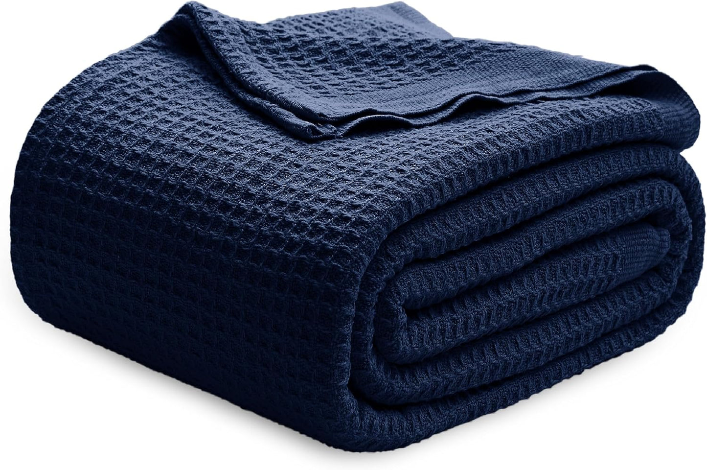 100% Cotton Blanket Queen Size for Bed - Breathable and Soft, Waffle Weave Blanket for Summer Spring, White, 90x90 Inches