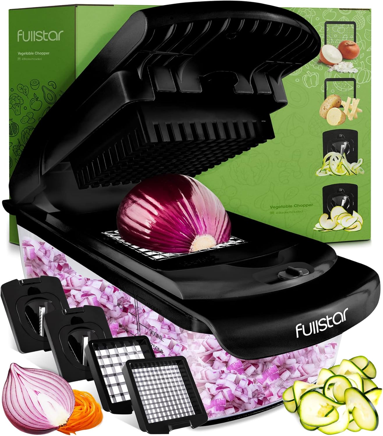 Vegetable Chopper - Food Chopper - Onion Chopper - Vegetable Slicer & Spiralizer - Veggie Chopper with Container - Kitchen Gadgets - Home Essentials - Kitchen Accessories (9 in 1, White)