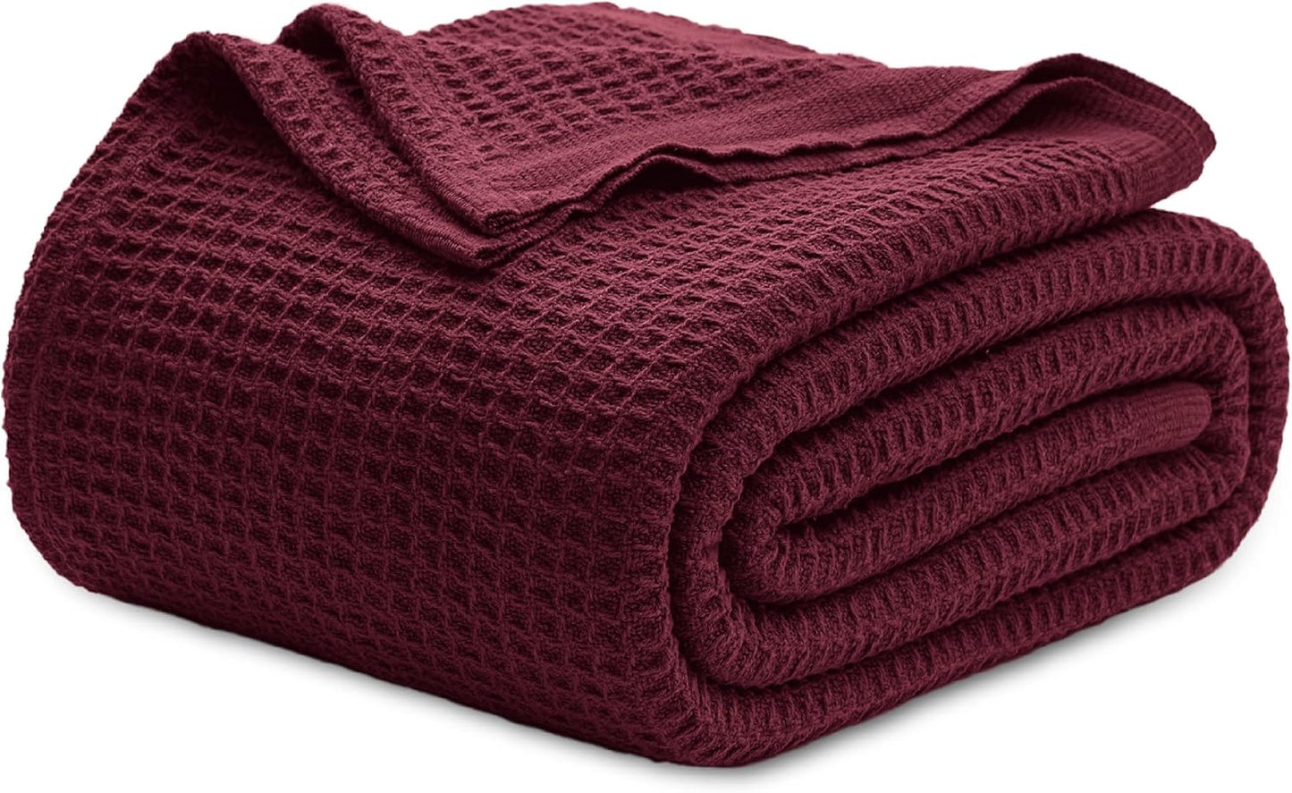 100% Cotton Blanket Queen Size for Bed - Breathable and Soft, Waffle Weave Blanket for Summer Spring, White, 90x90 Inches