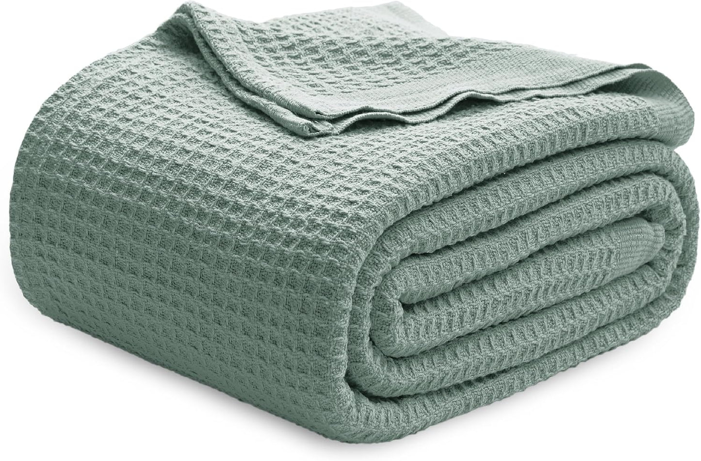 100% Cotton Blanket Queen Size for Bed - Breathable and Soft, Waffle Weave Blanket for Summer Spring, White, 90x90 Inches