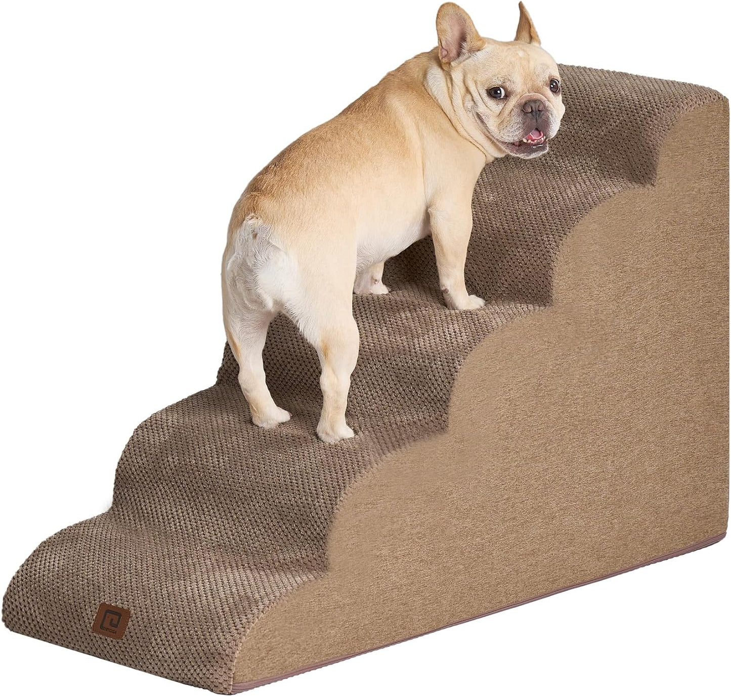 Curved Dog Stairs Ramp for Small Dogs 15.7" H, 3-Step Dog Steps for Couch Sofa and Chair, Pet Stairs for Cats, Non-Slip Balanced Pet Steps Indoor, Grey