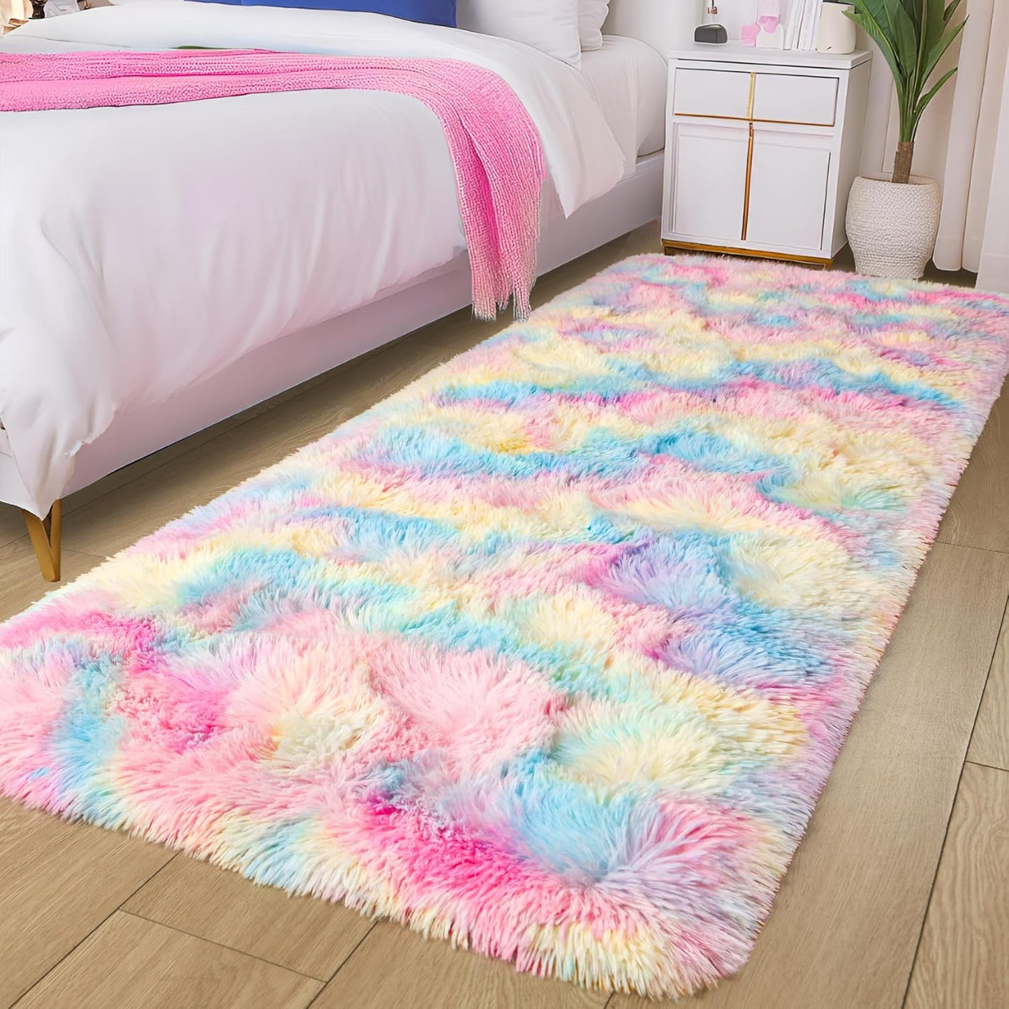 Area Rugs 8x10 for Living Room, Super Soft Fluffy Rugs for Bedroom, Modern Shaggy Rug Fuzzy Carpets for Kids, Plush Indoor Nursery Home Decor Rug with Non-Slip Bottom, Black