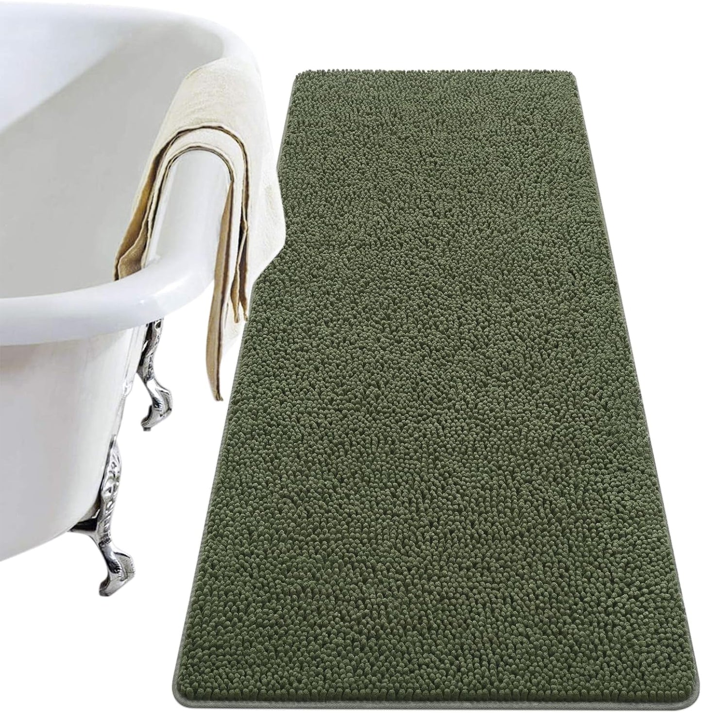 Luxury Bathroom Rug Shaggy Bath Mat 24 x 60 Inch, Washable Non Slip Bath Rugs for Bathroom Shower, Soft Plush Chenille Absorbent Carpets Mats, Black